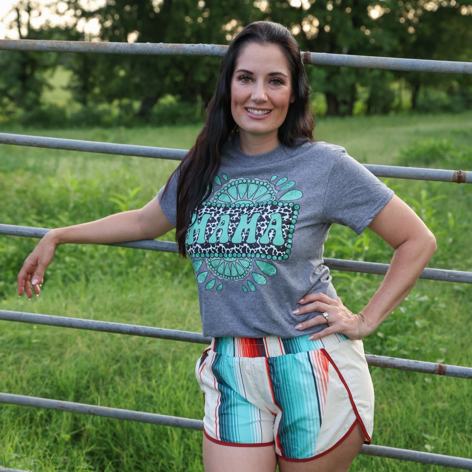 Women - Apparel - Shirts - T-Shirts Cowprint Turquoise Mama Soft Graphic Tee