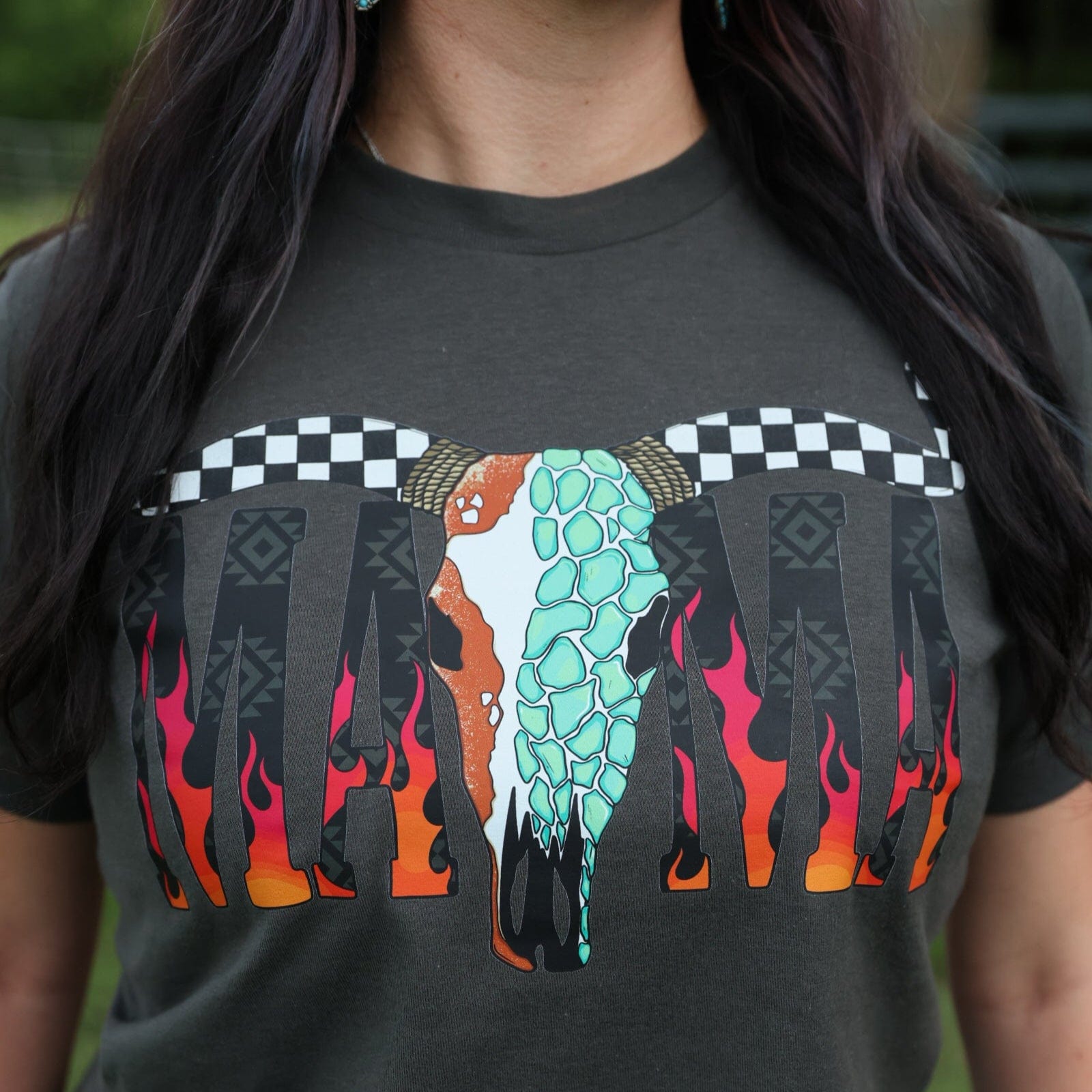 Women - Apparel - Shirts - T-Shirts Desert Skull Flame Mama Soft Graphic Tee