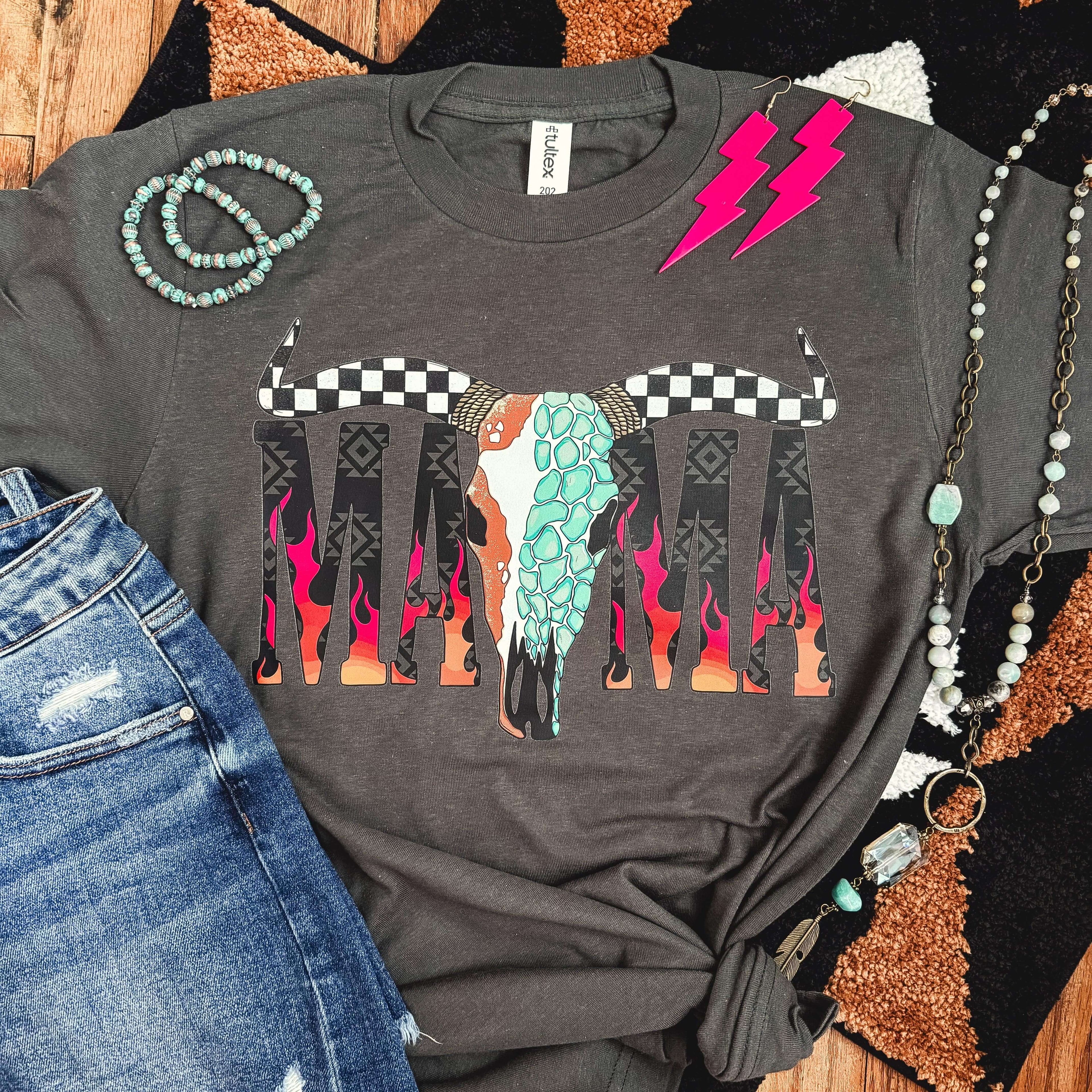 Women - Apparel - Shirts - T-Shirts Desert Skull Flame Mama Soft Graphic Tee