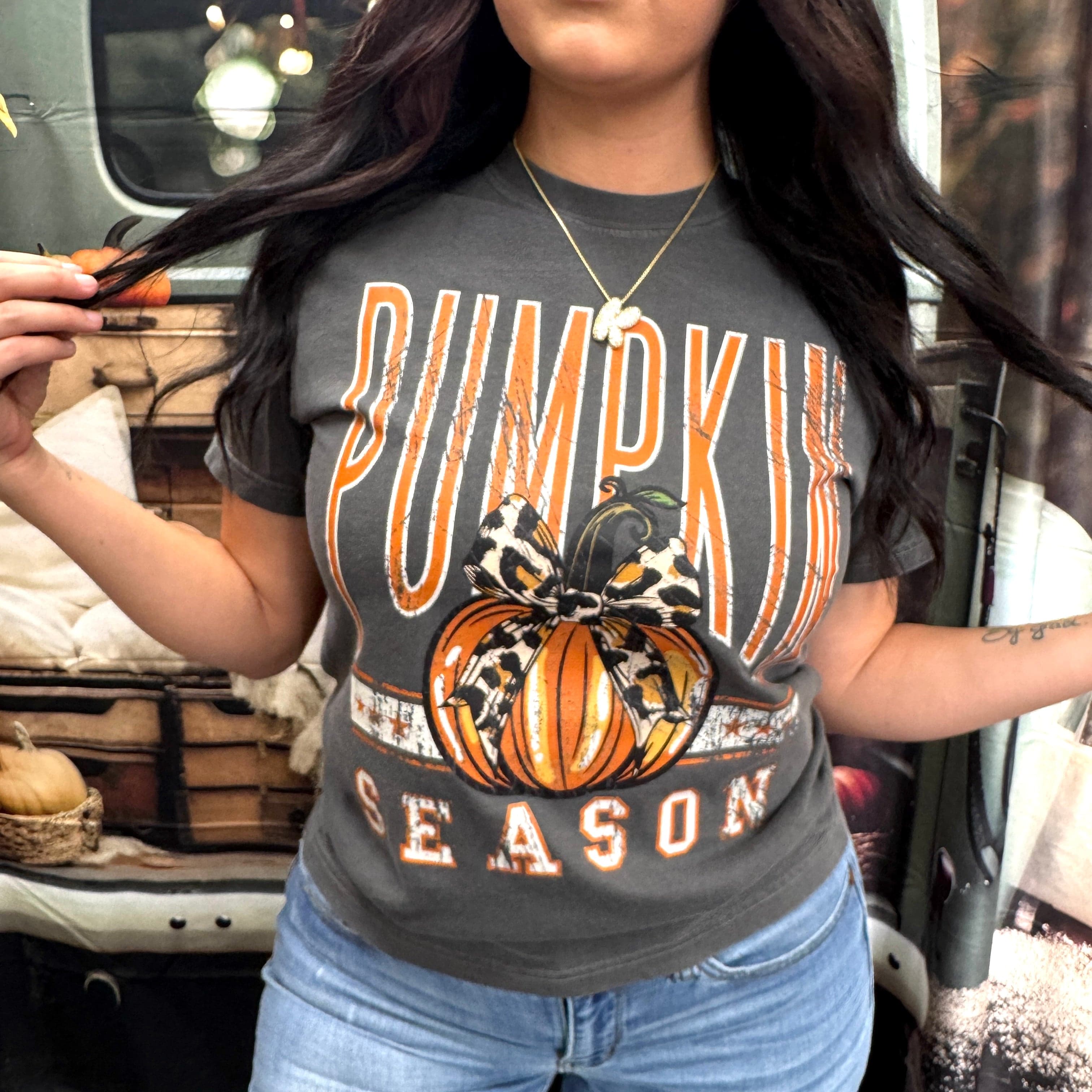 Women - Apparel - Shirts - T-Shirts Distressed Pumpkin Season Graphic Tee
