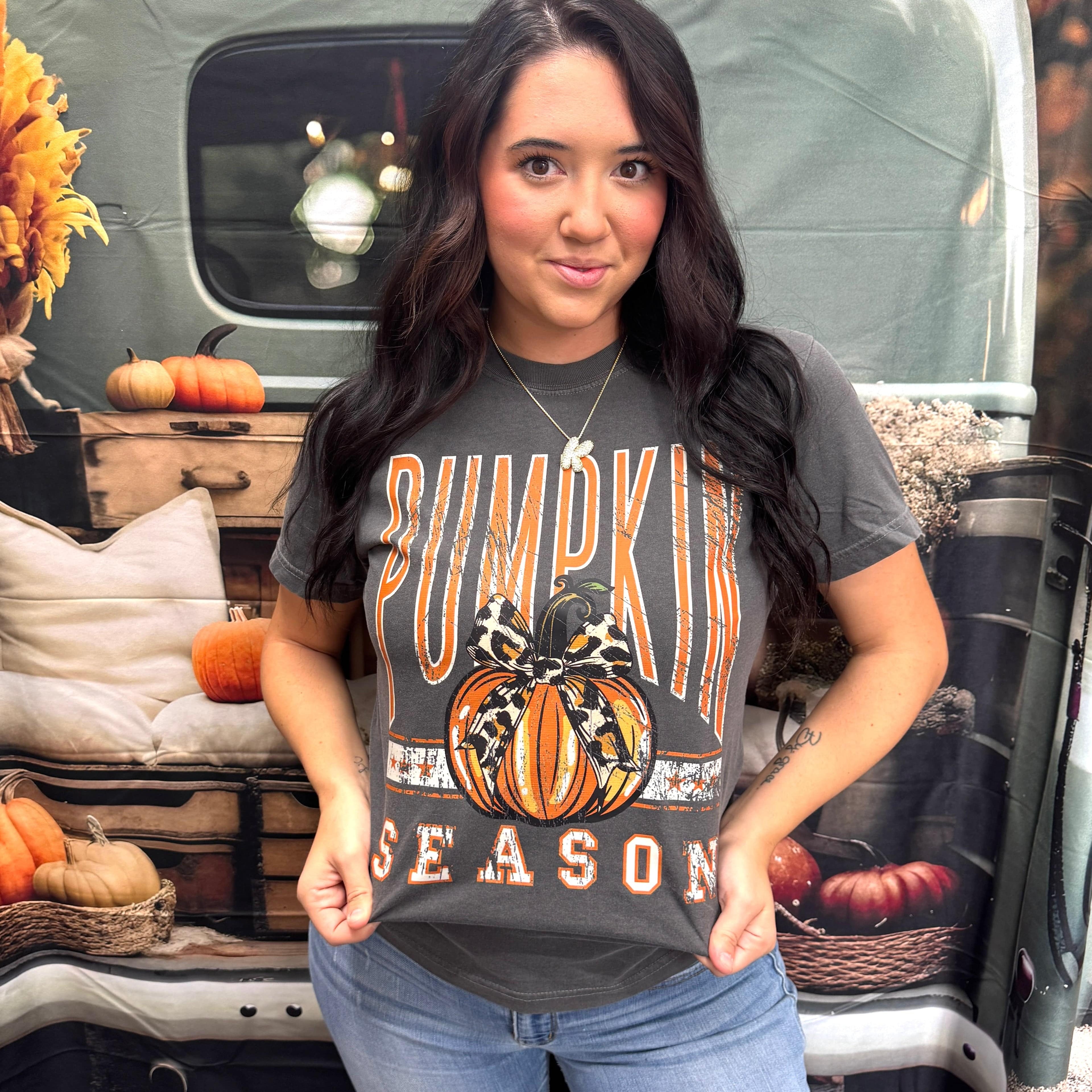 Women - Apparel - Shirts - T-Shirts Distressed Pumpkin Season Graphic Tee