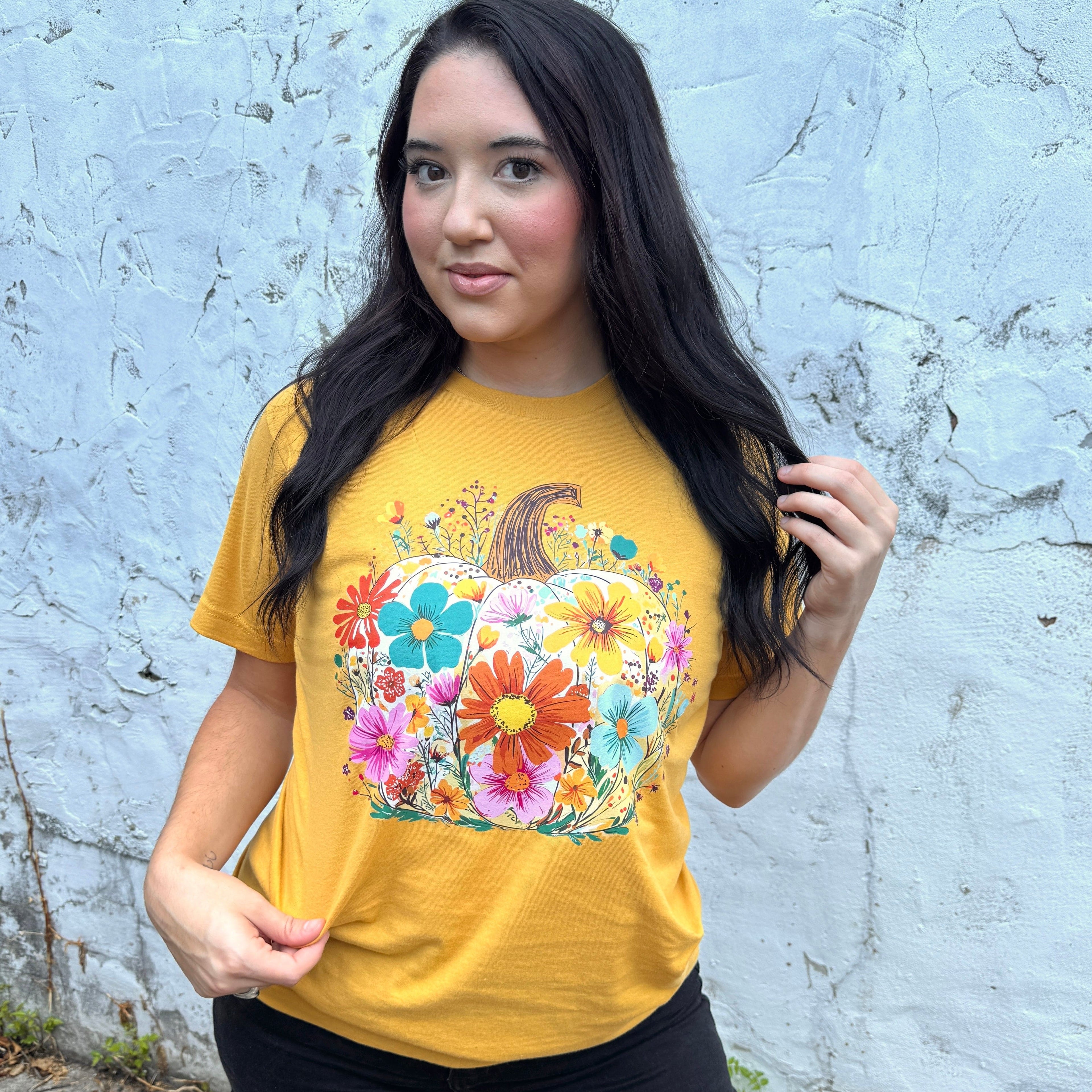 Women - Apparel - Shirts - T-Shirts Floral Fall Pumpkin Graphic Tee