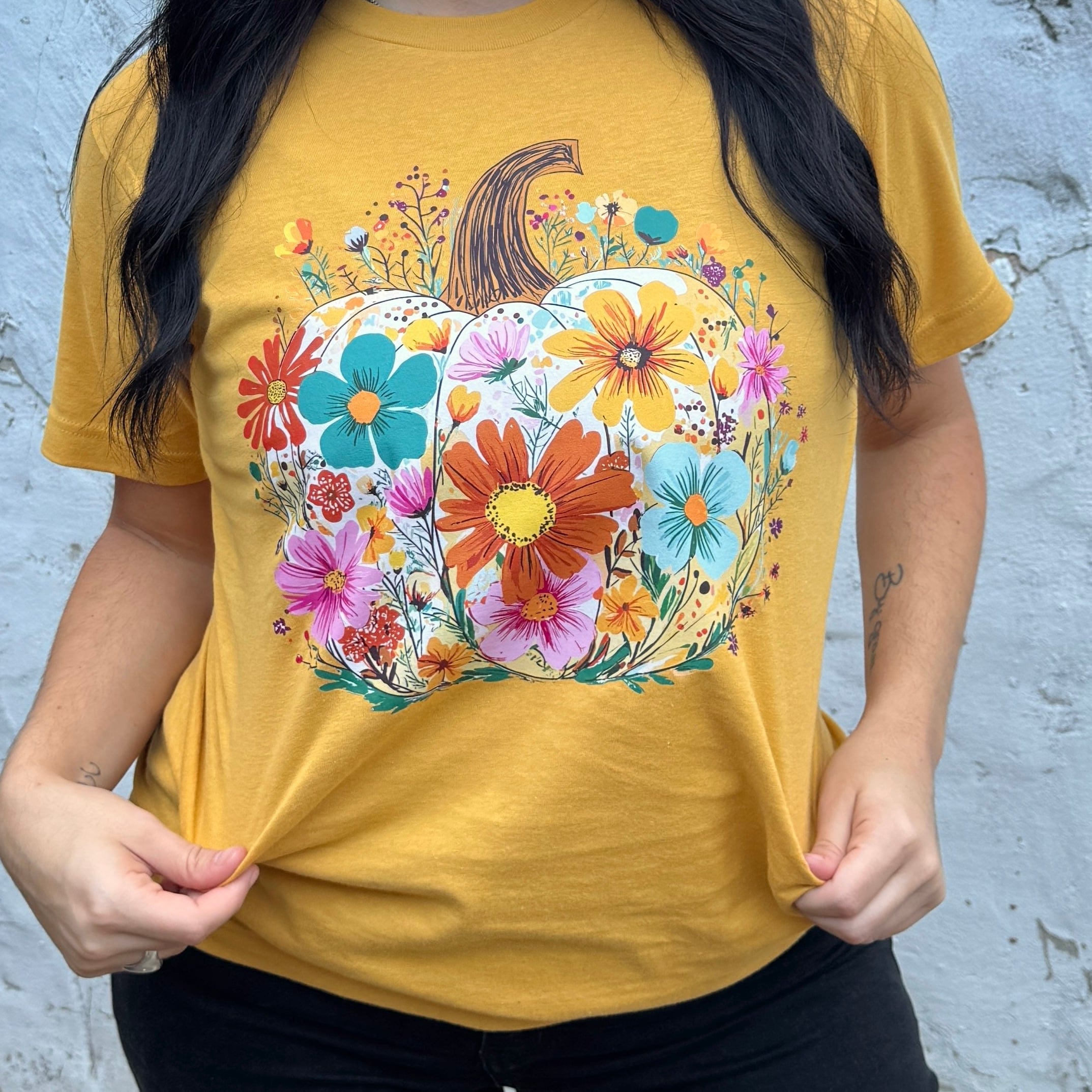 Women - Apparel - Shirts - T-Shirts Floral Fall Pumpkin Graphic Tee