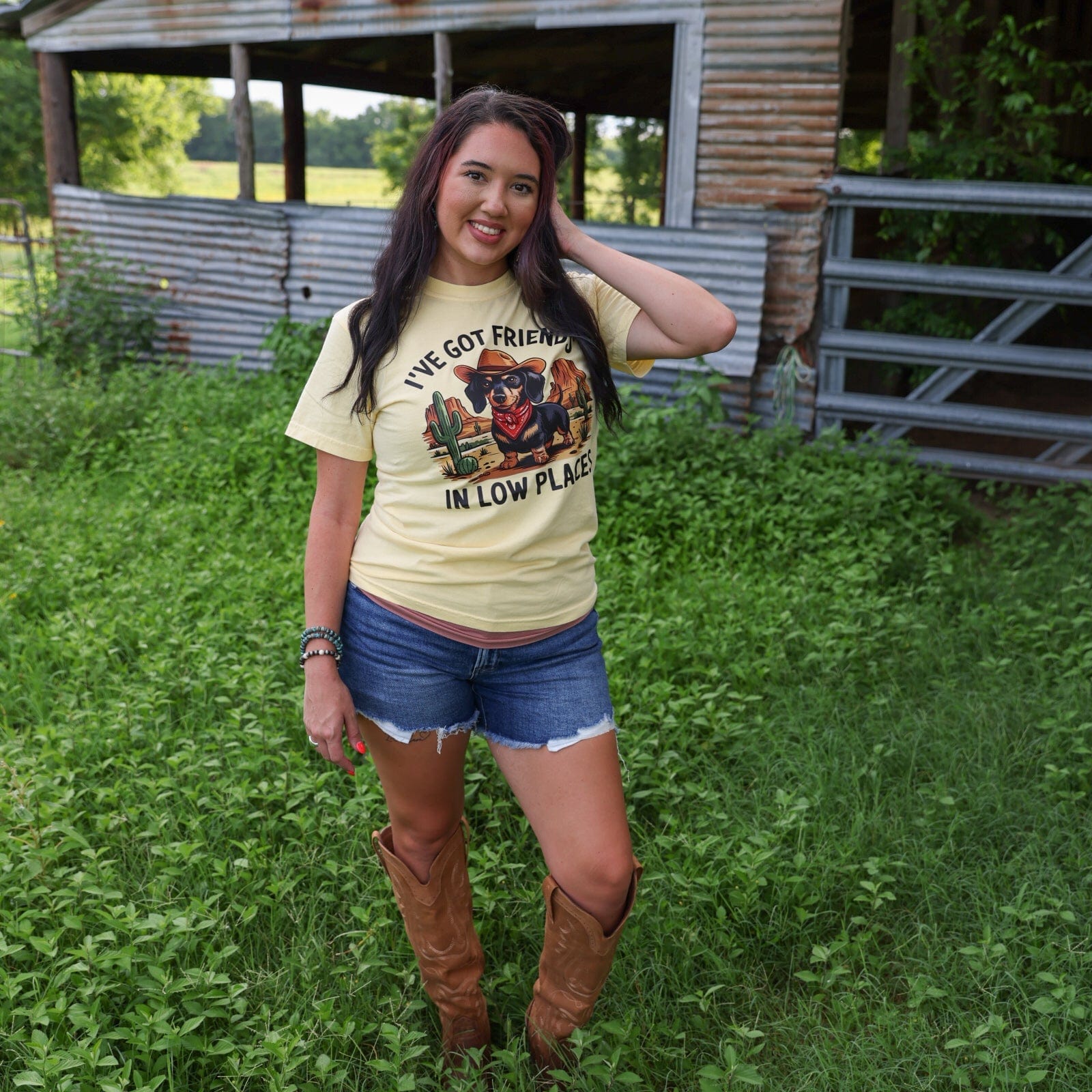 Women - Apparel - Shirts - T-Shirts Friends in Low Places Cowboy Dog Soft Graphic Tee
