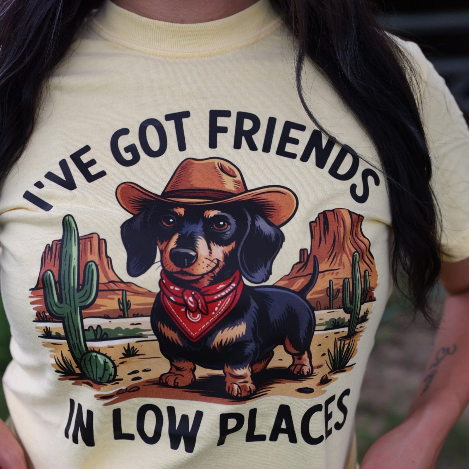 Women - Apparel - Shirts - T-Shirts Friends in Low Places Cowboy Dog Soft Graphic Tee