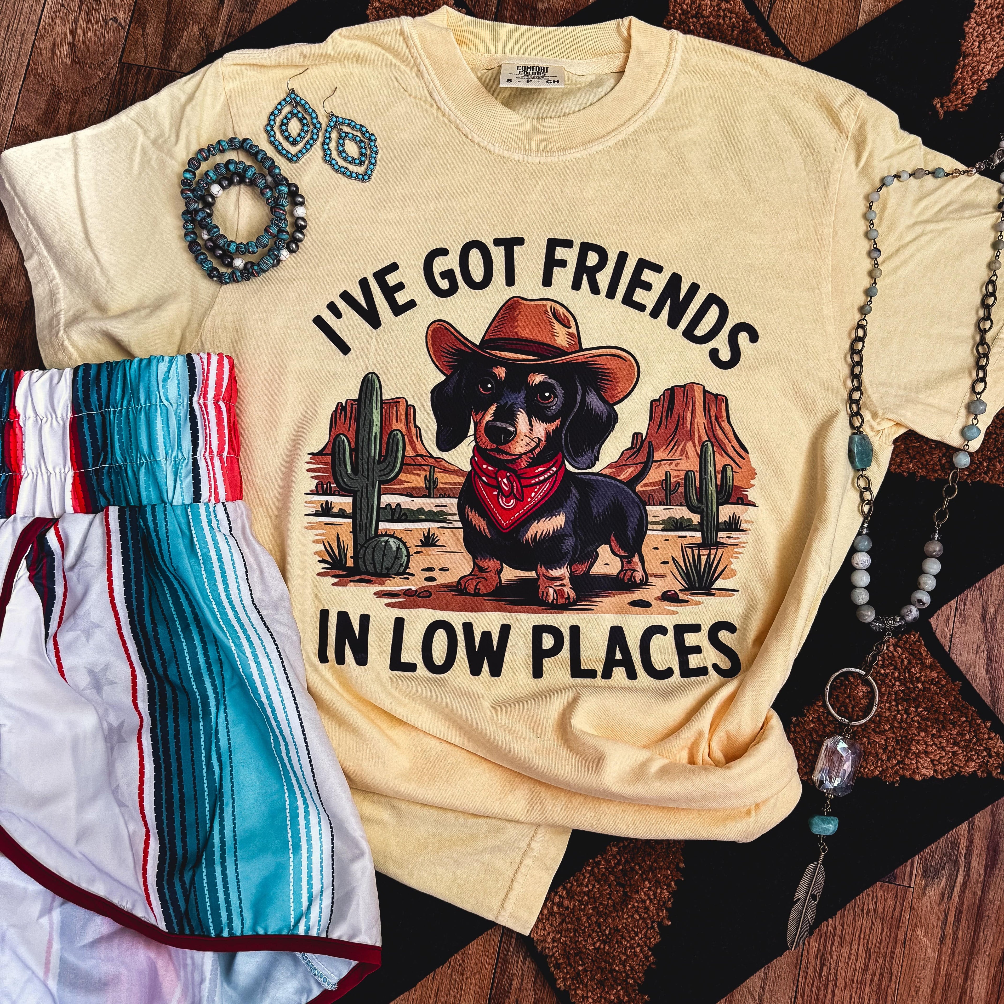 Women - Apparel - Shirts - T-Shirts Friends in Low Places Cowboy Dog Soft Graphic Tee