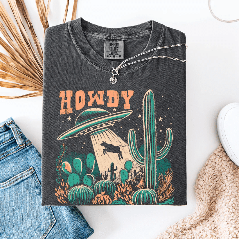 Women - Apparel - Shirts - T-Shirts Orange Howdy UFO Graphic Tee