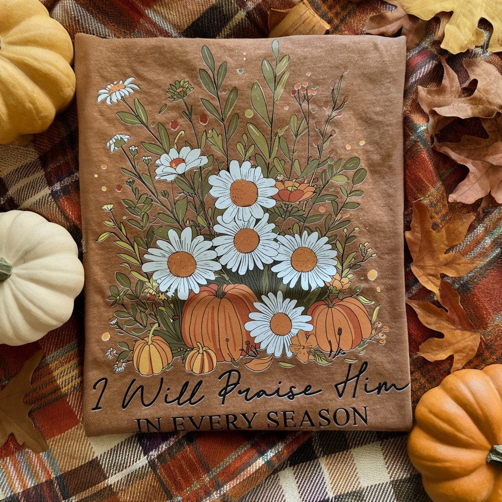 Women - Apparel - Shirts - T-Shirts I Will Praise Him Floral Pumpkin Graphic Tee