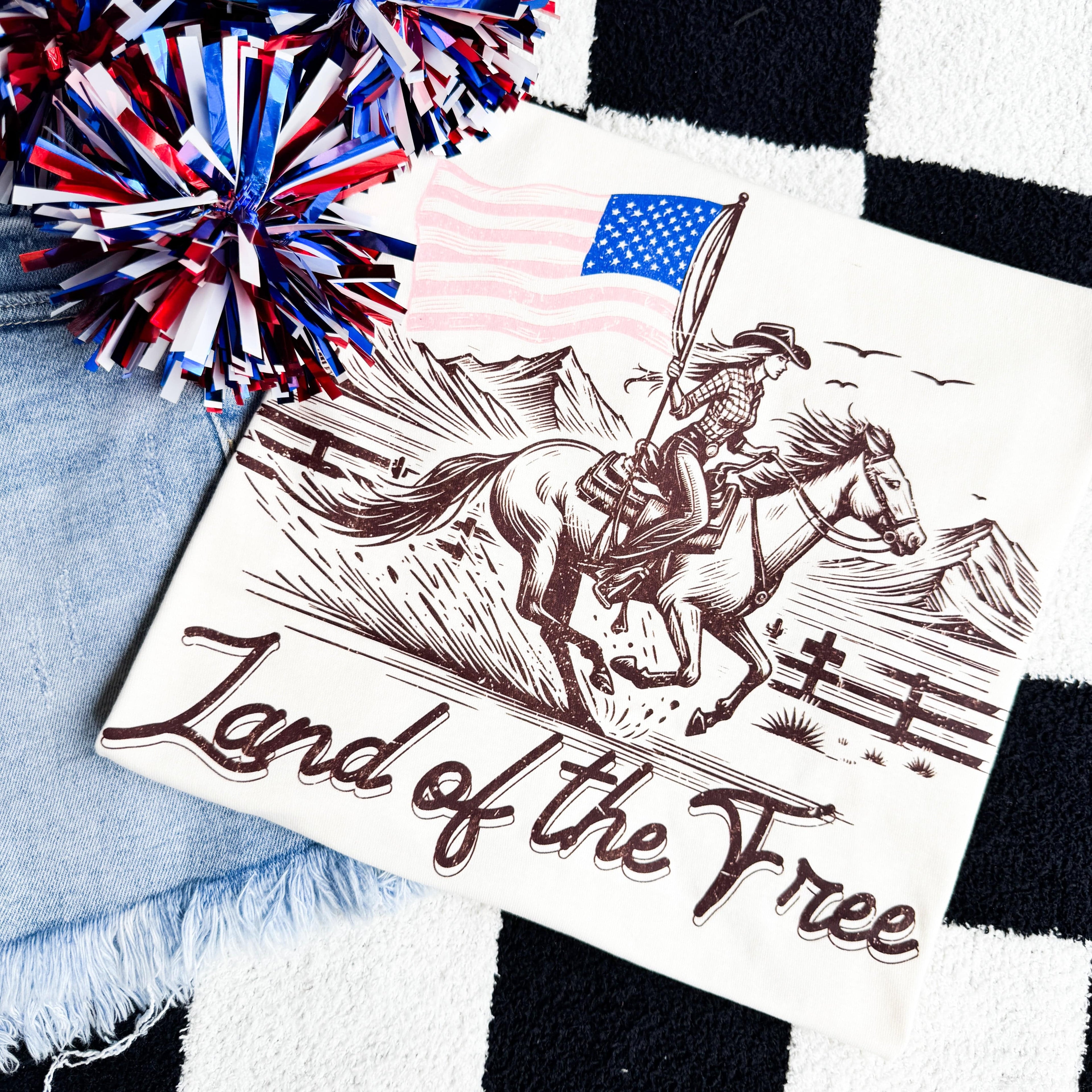Women - Apparel - Shirts - T-Shirts Land Of The Free Horse Graphic Tee