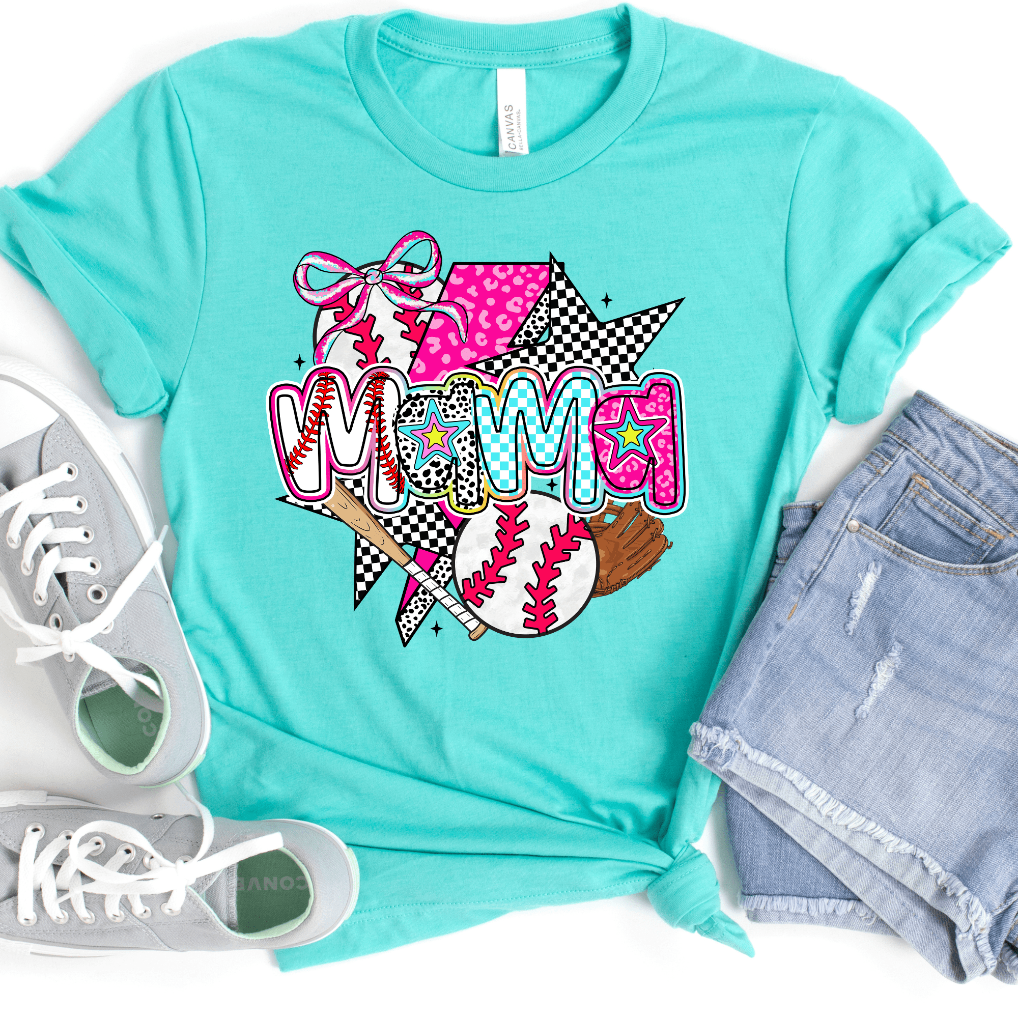 Women - Apparel - Shirts - T-Shirts Leopard Lightning Baseball Mama Graphic Tee