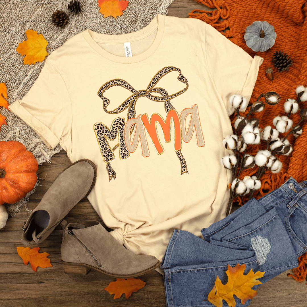 Women - Apparel - Shirts - T-Shirts Mama Leopard Bow Graphic Tee