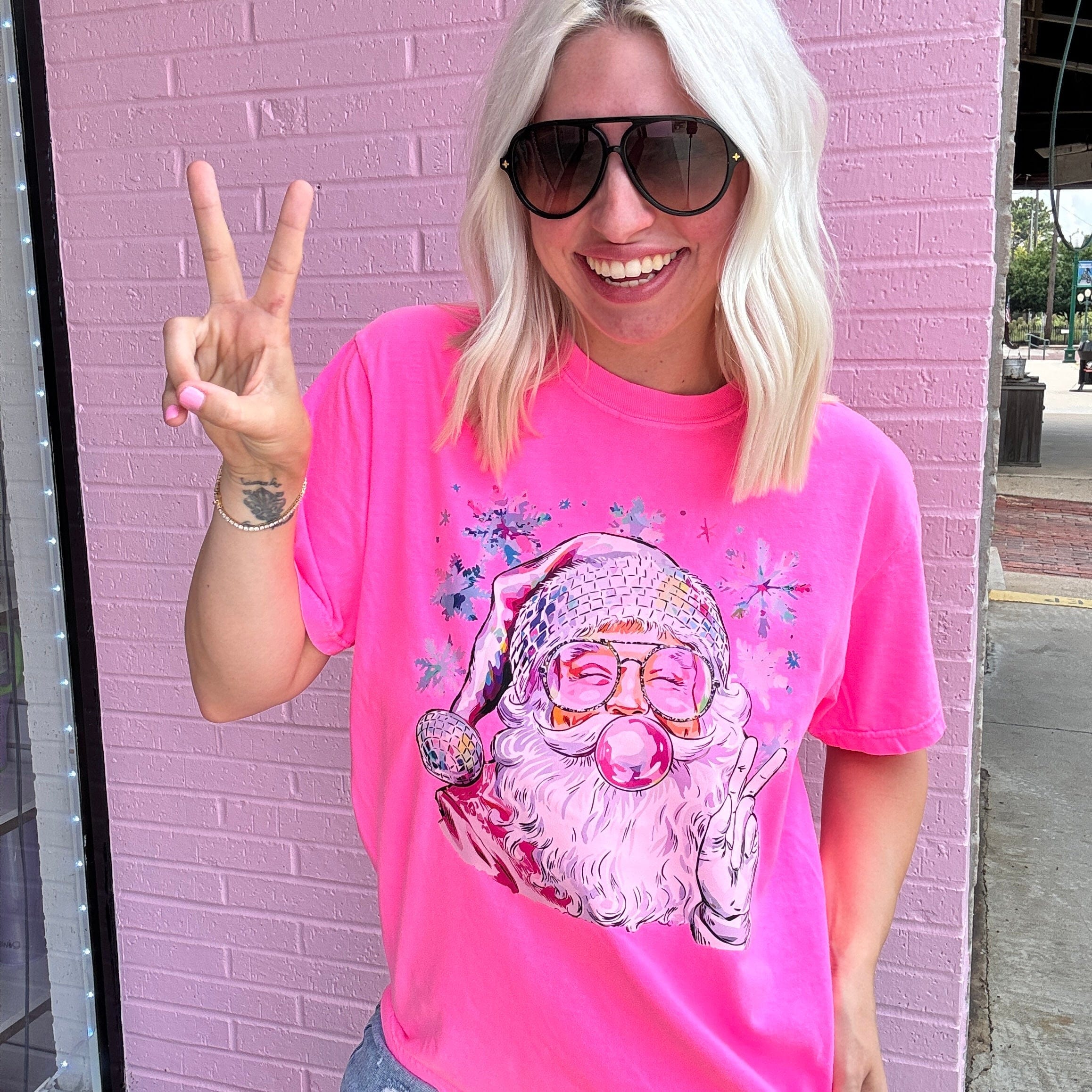 Women - Apparel - Shirts - T-Shirts Neon Bubblegum Santa Graphic Tee