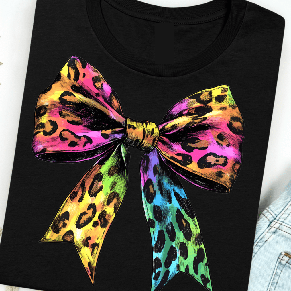 Women - Apparel - Shirts - T-Shirts Neon Leopard Bow Graphic Tee