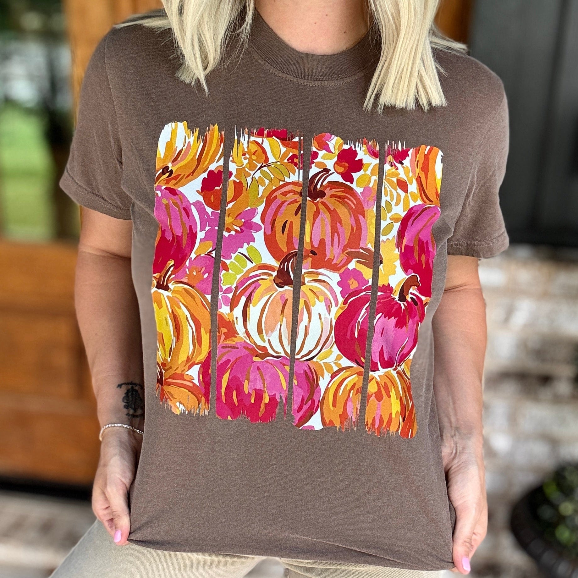 Women - Apparel - Shirts - T-Shirts Paint Stroke Pumpkin Graphic Tee