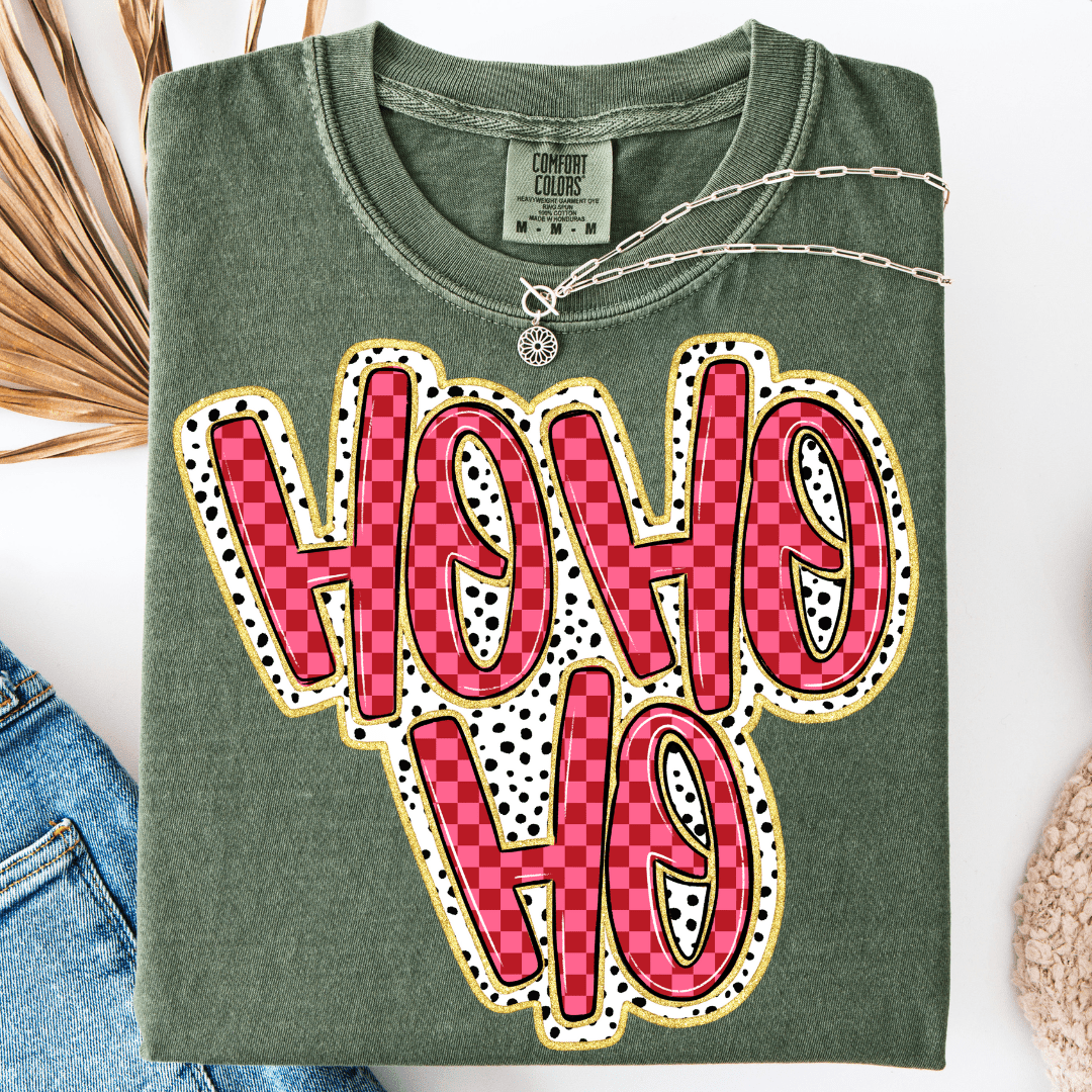 Women - Apparel - Shirts - T-Shirts Pink and Red HO HO HO Graphic Tee