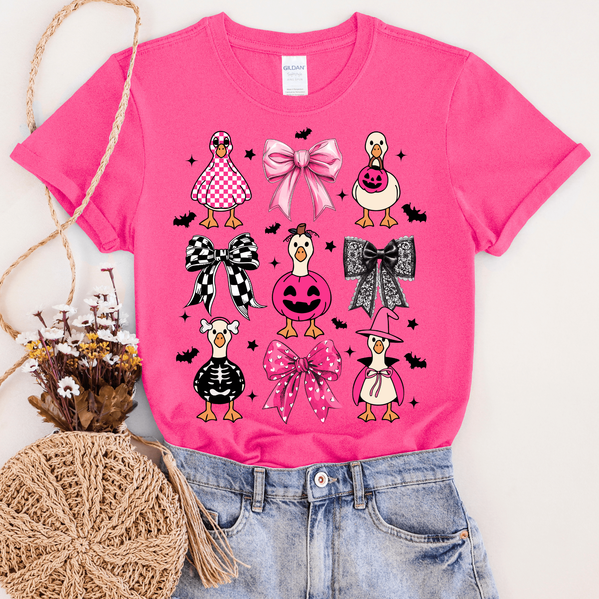 Women - Apparel - Shirts - T-Shirts Pink Halloween Geese Graphic Tee