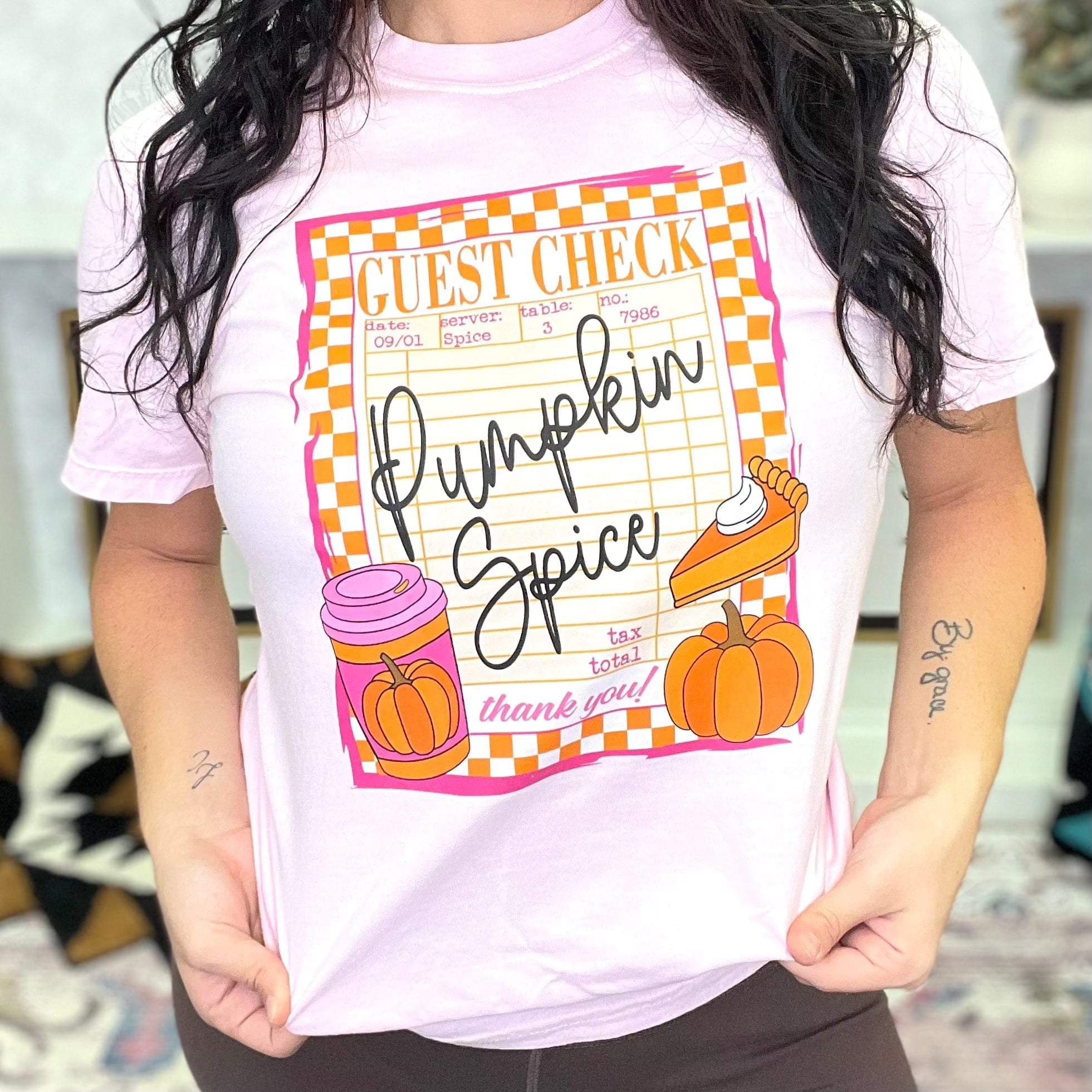 Women - Apparel - Shirts - T-Shirts Pumpkin Spice Guest Check Graphic Tee