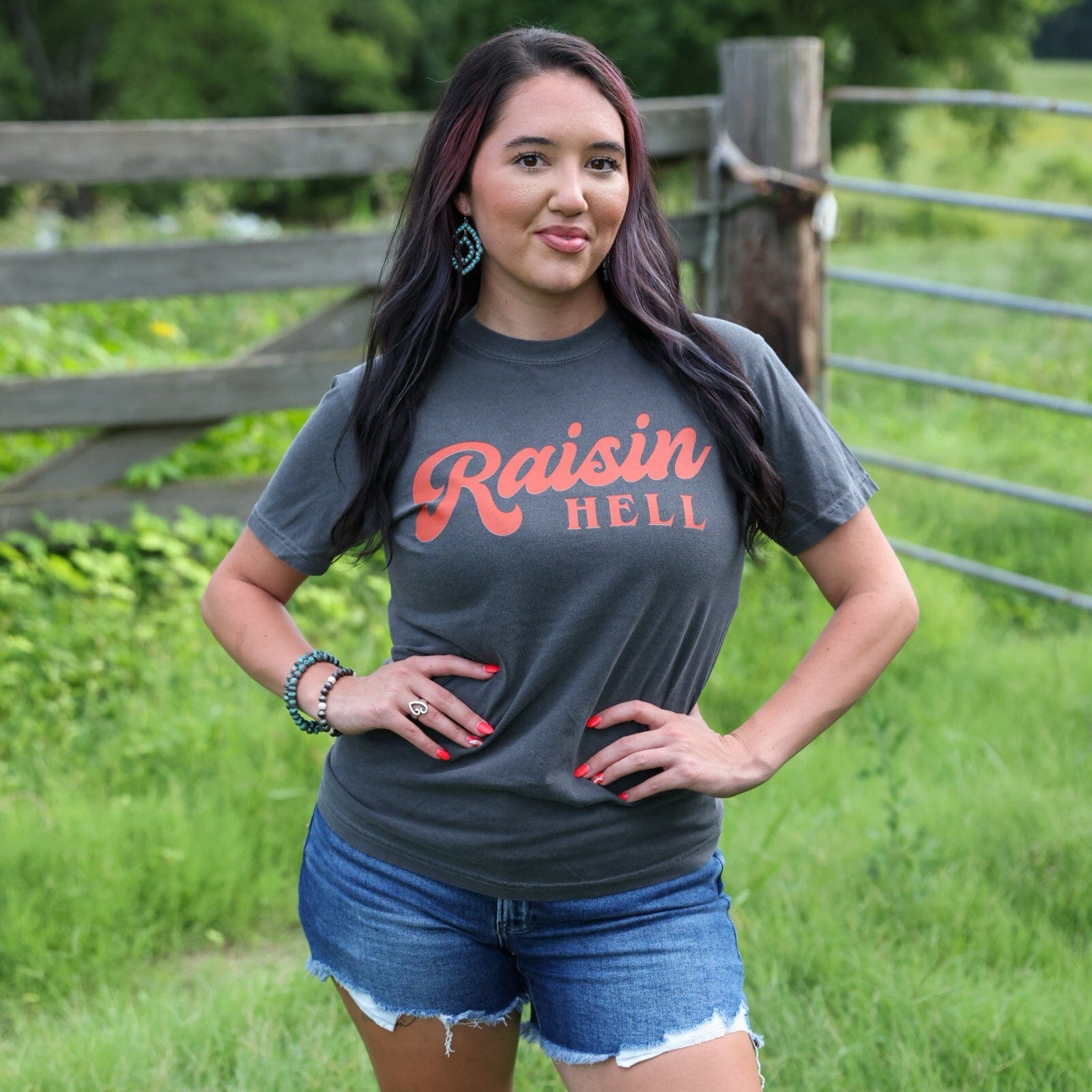Women - Apparel - Shirts - T-Shirts Raisin’ Hell Retro Red Script Tee Soft Graphic Tee