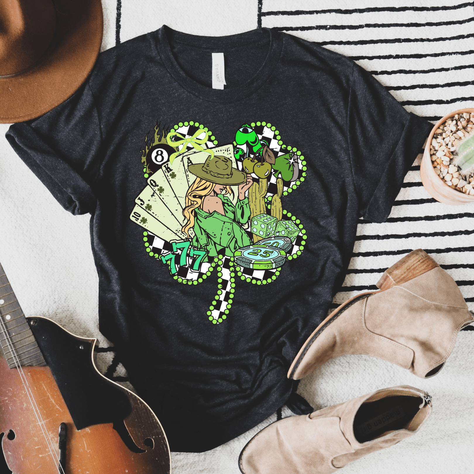 Women - Apparel - Shirts - T-Shirts Shamrock Cards Cowgirl Graphic Tee