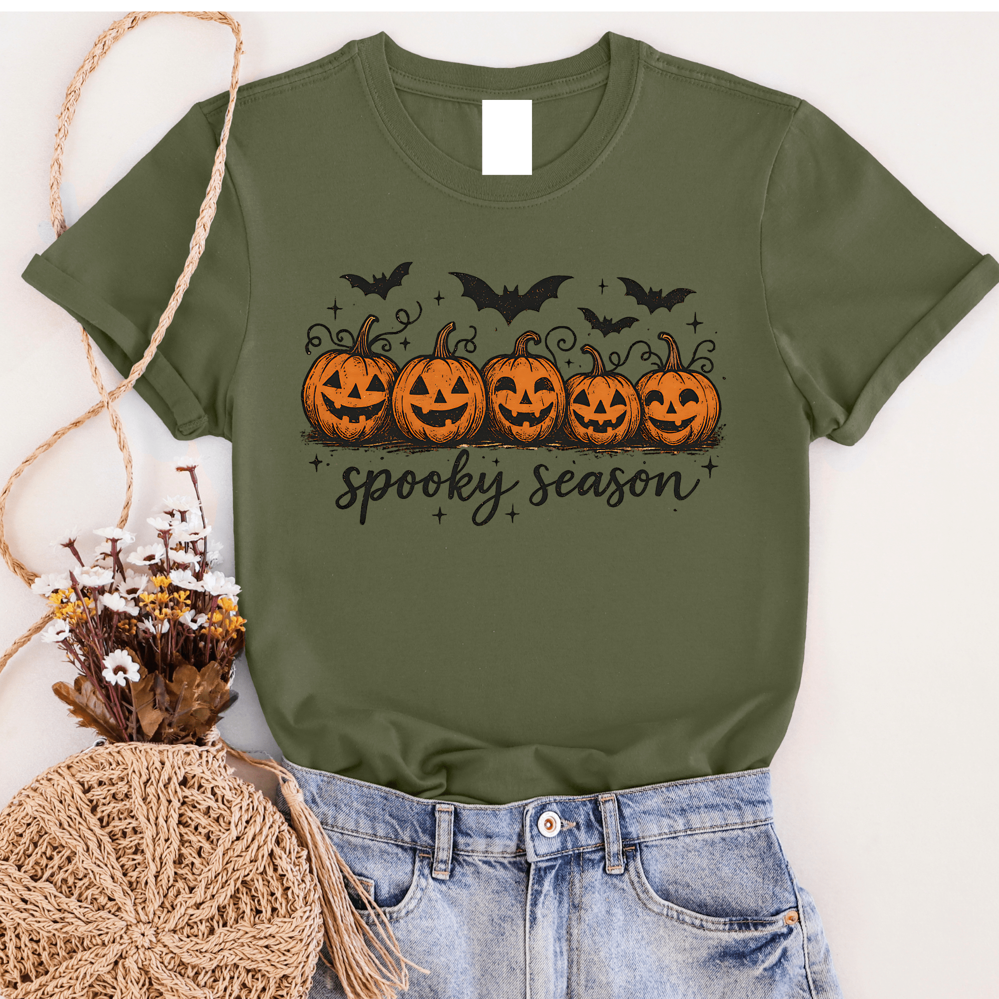 Women - Apparel - Shirts - T-Shirts Spooky Season Jack & Bats Graphic Tee