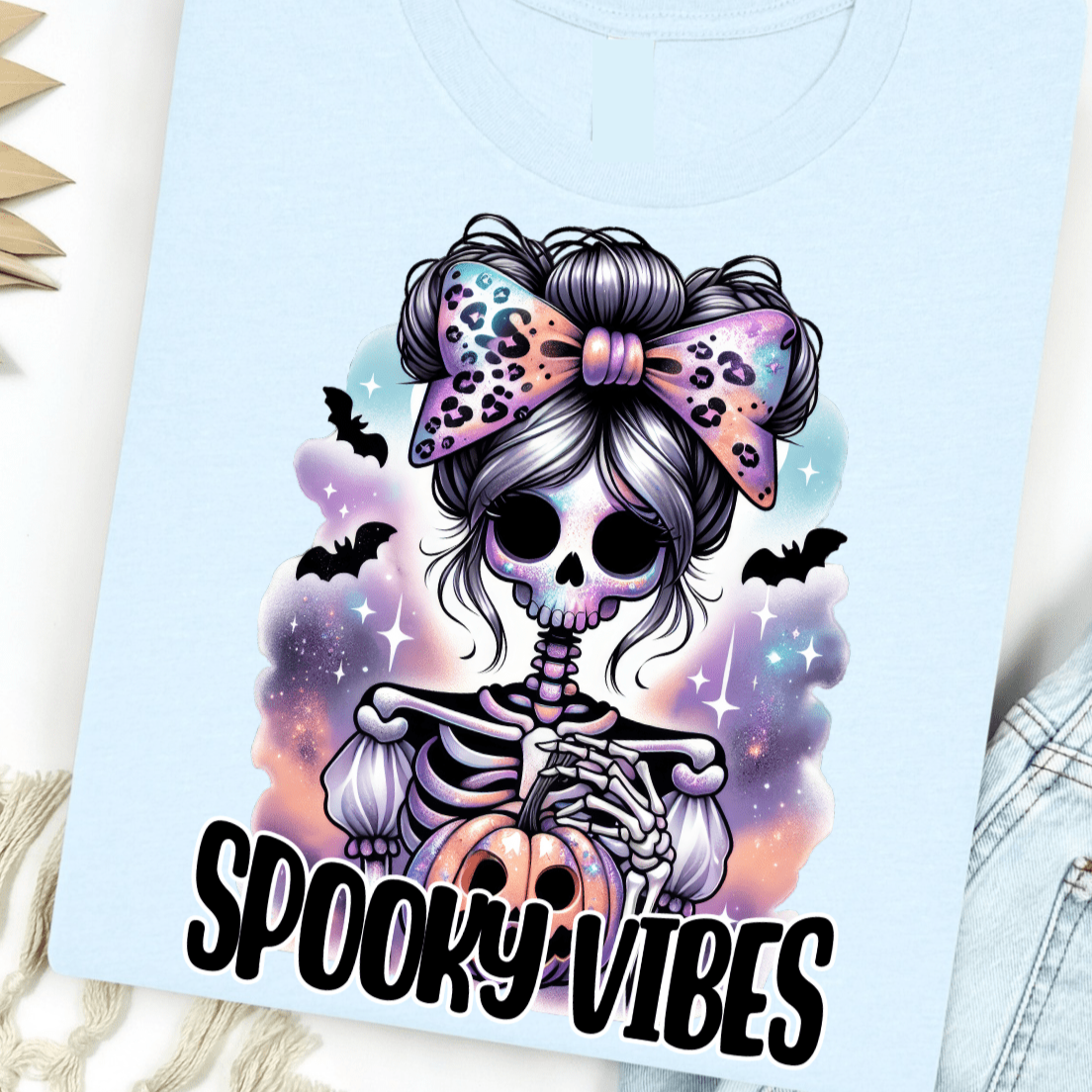 Women - Apparel - Shirts - T-Shirts Spooky Vibes Neon Skeleton Graphic Tee