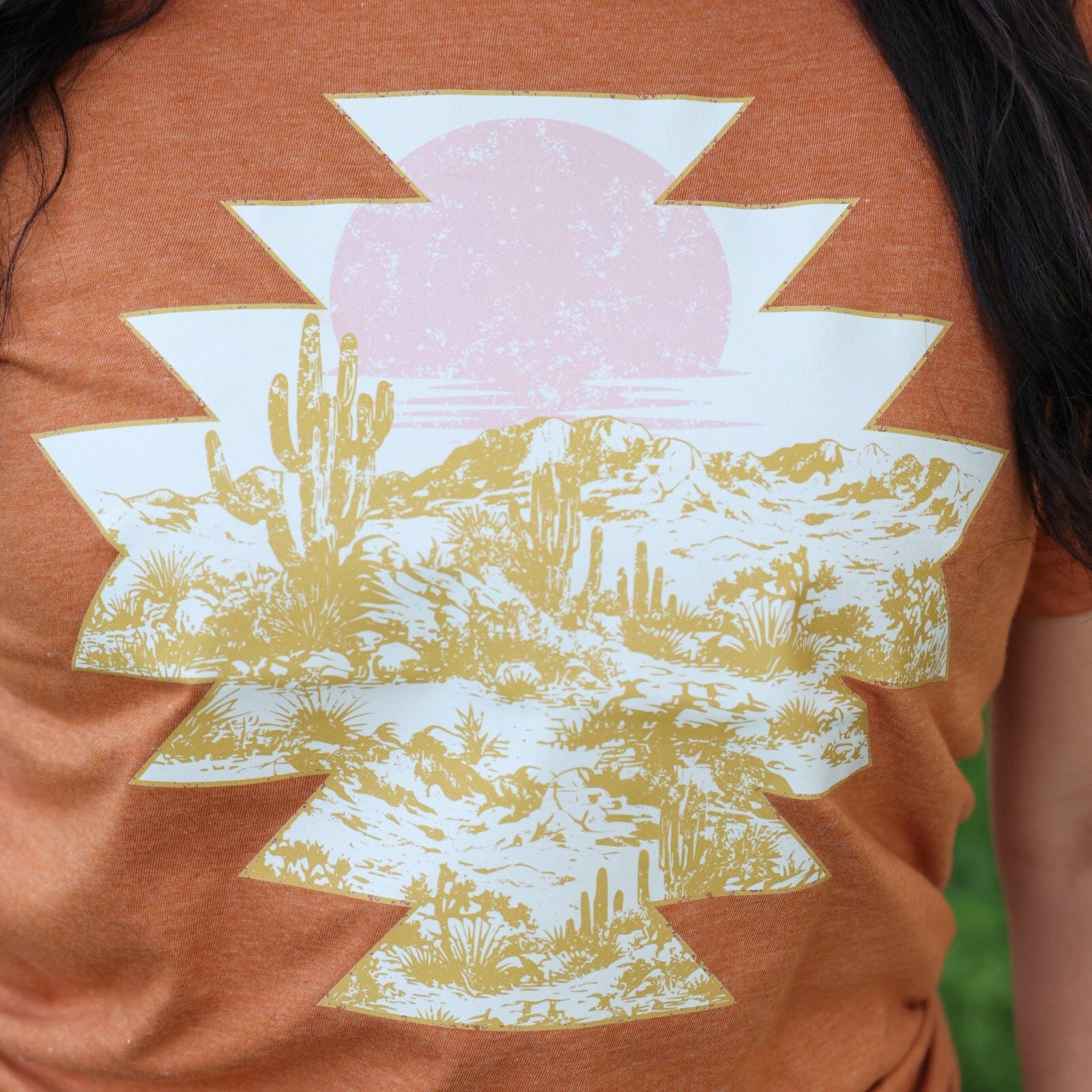 Women - Apparel - Shirts - T-Shirts Sunset Aztec Desert Scene Soft Graphic Tee