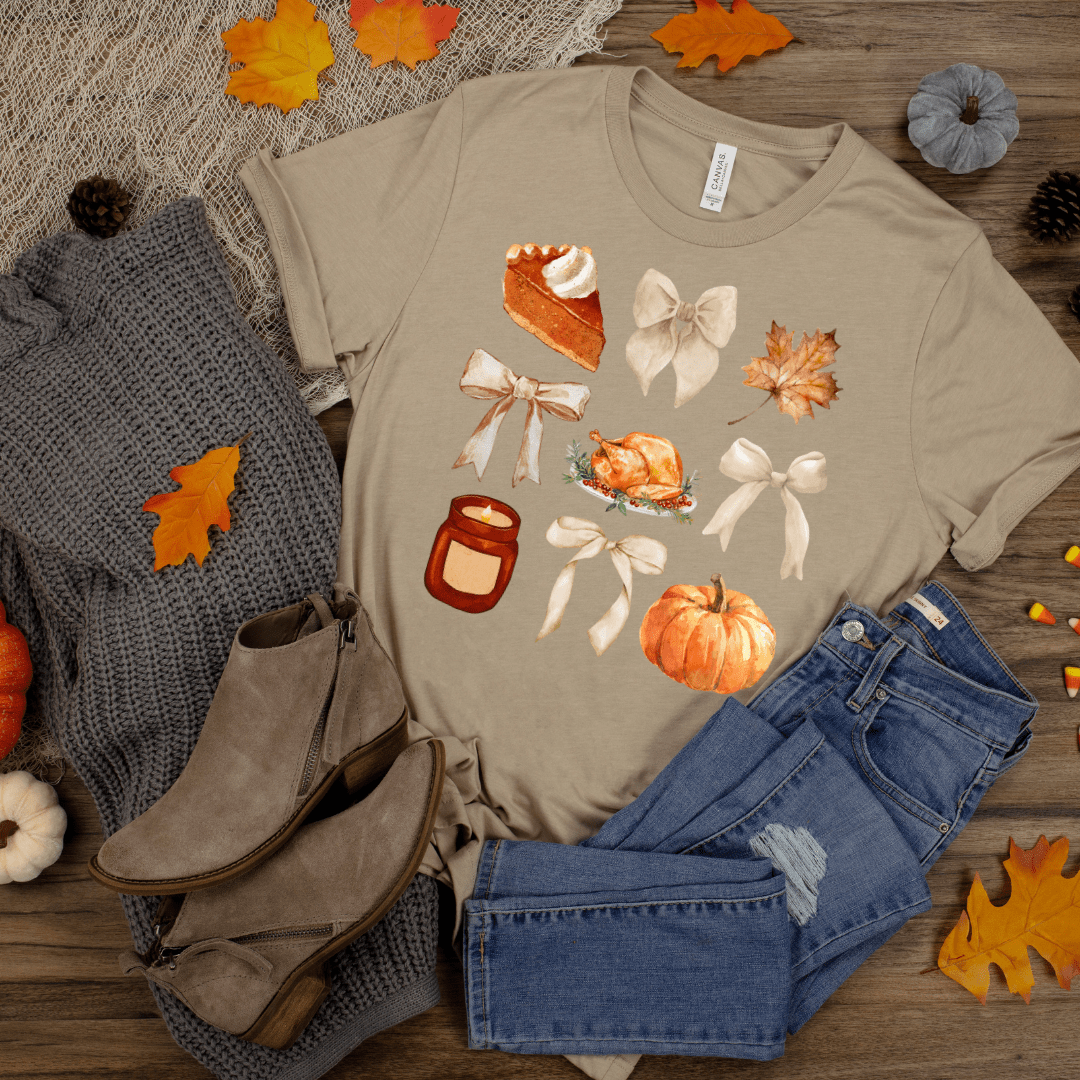 Women - Apparel - Shirts - T-Shirts Thanksgiving and Bows Graphic Tee