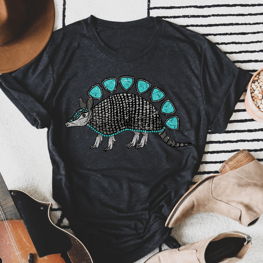 Women - Apparel - Shirts - T-Shirts Turquoise Armadillo Graphic Tee