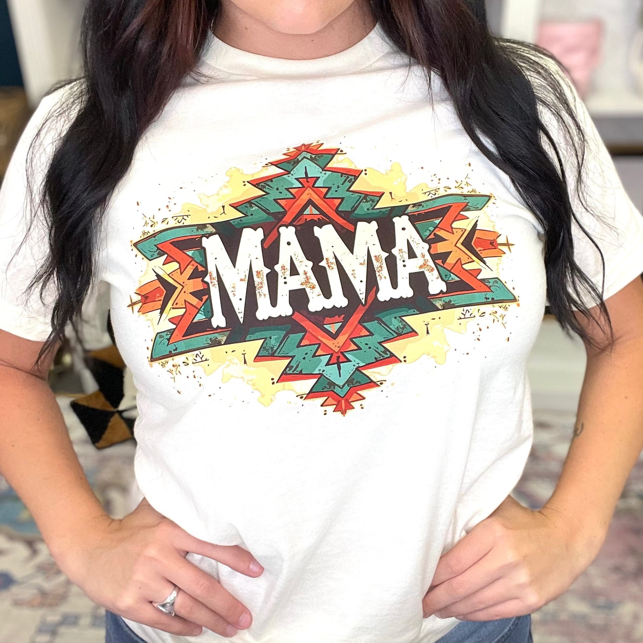 Women - Apparel - Shirts - T-Shirts Western Aztec Mama Graphic Tee