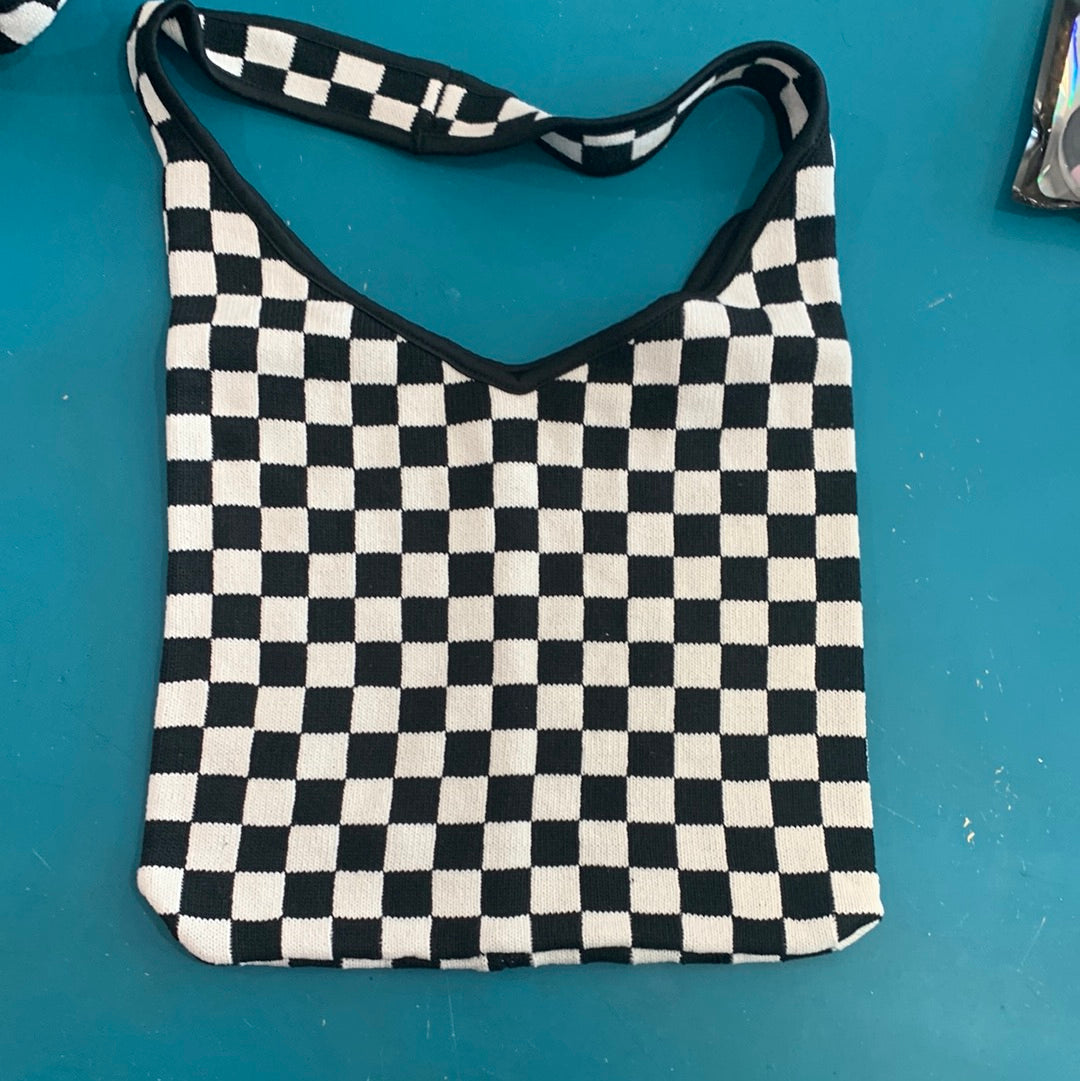 Black Check Slouch Purse