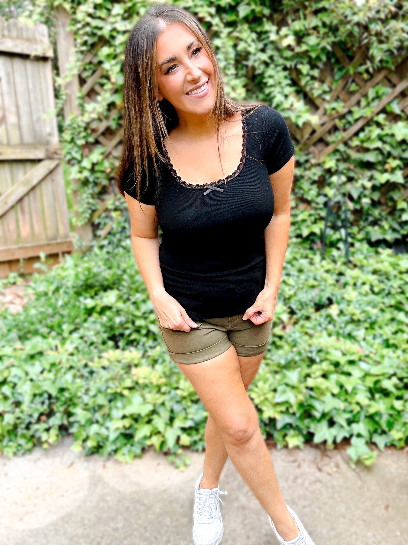 top Lace Trim Forever Soft Ribbed Tee