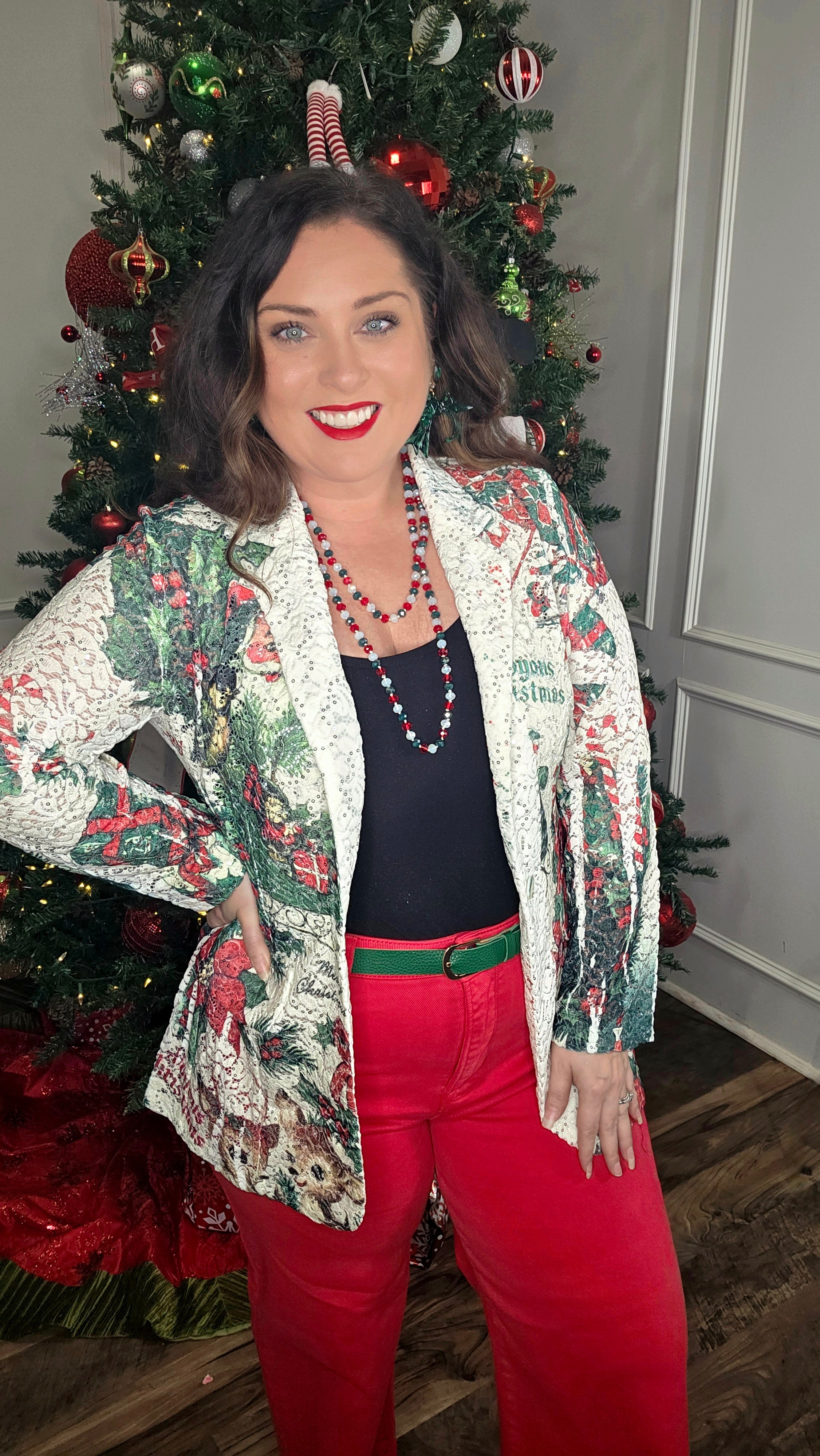 Santa Lace & Sequin Long Blazer