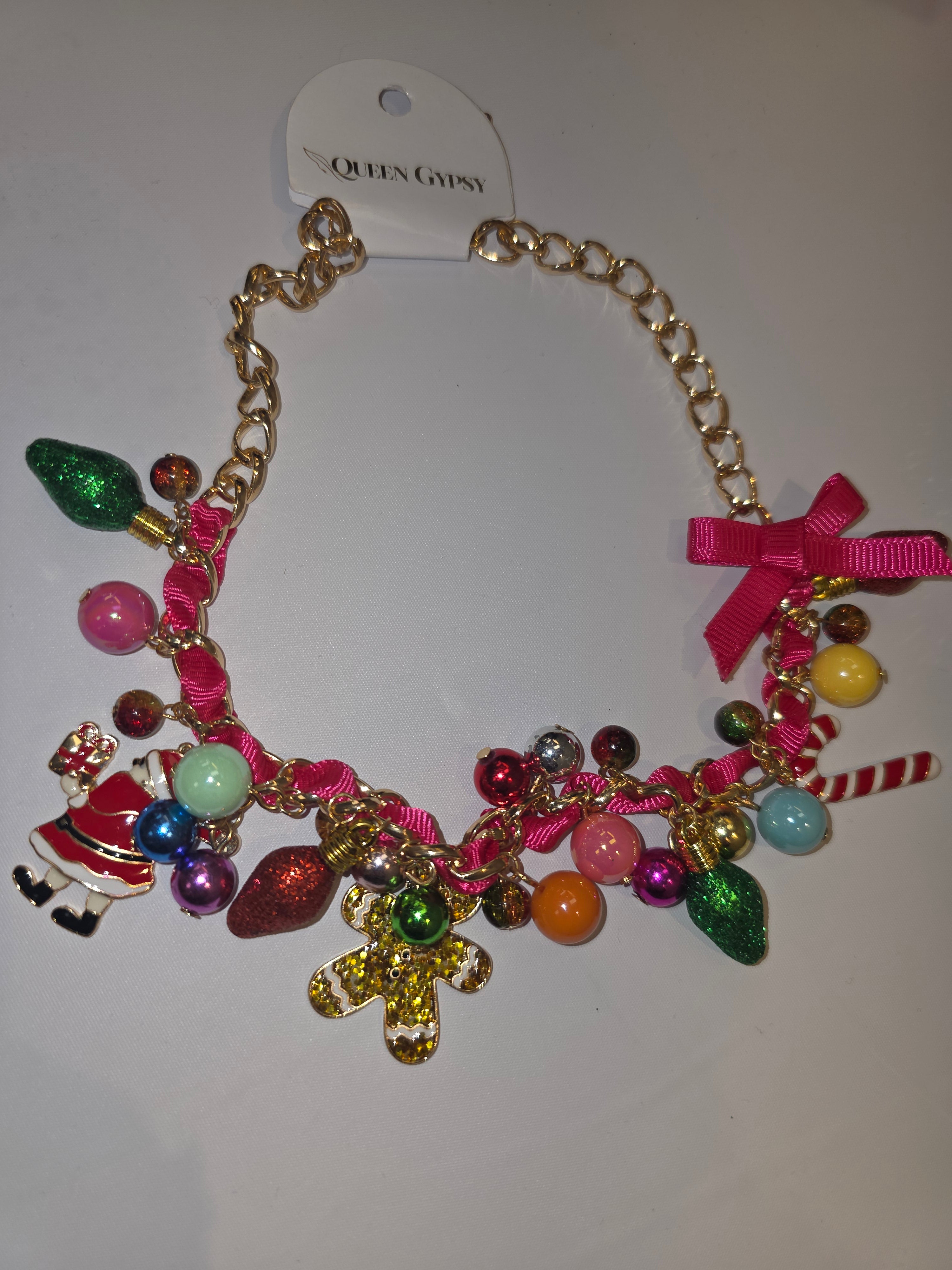 Pink Charm Christmas Necklace