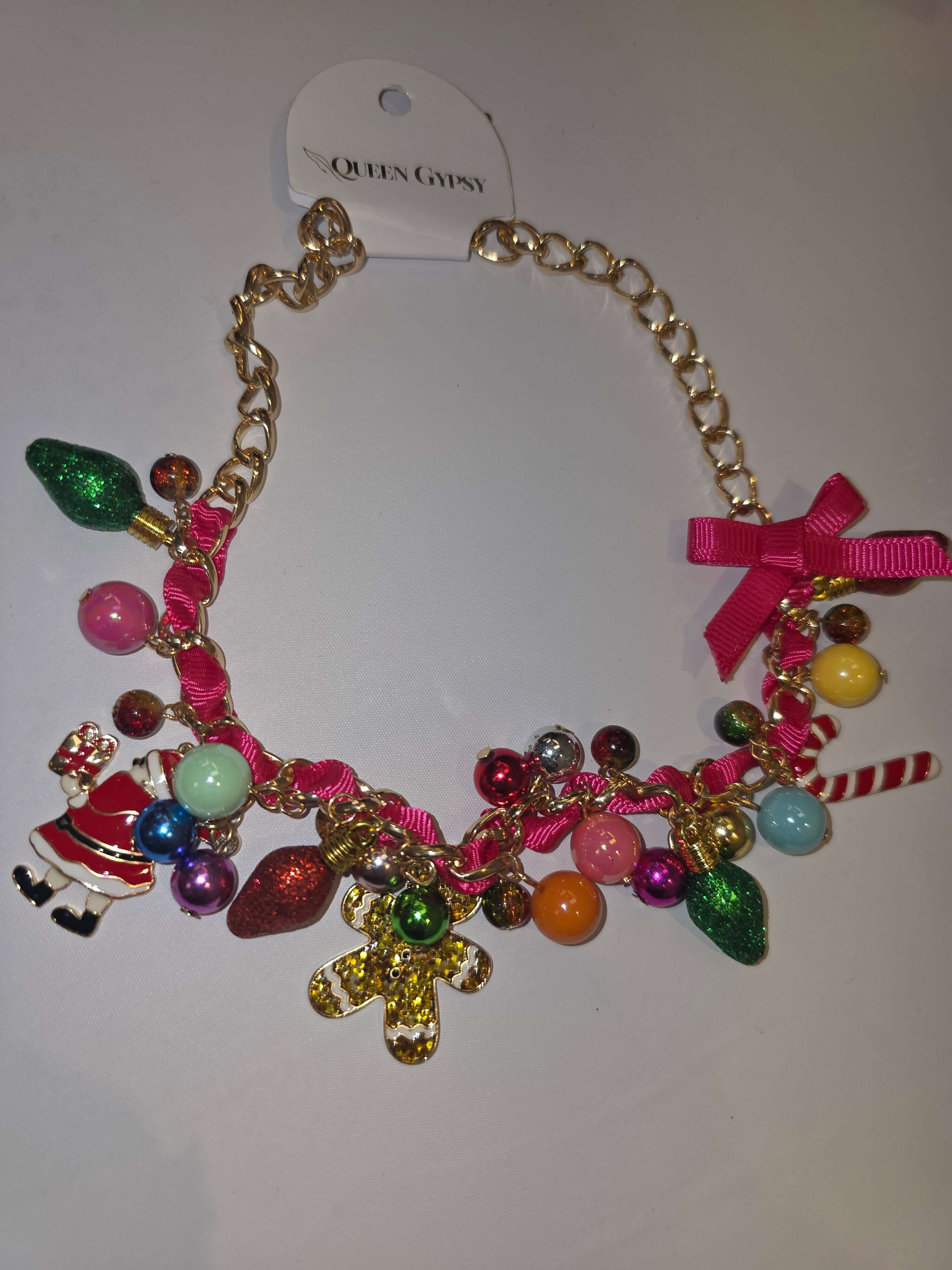 Pink Charm Christmas Necklace