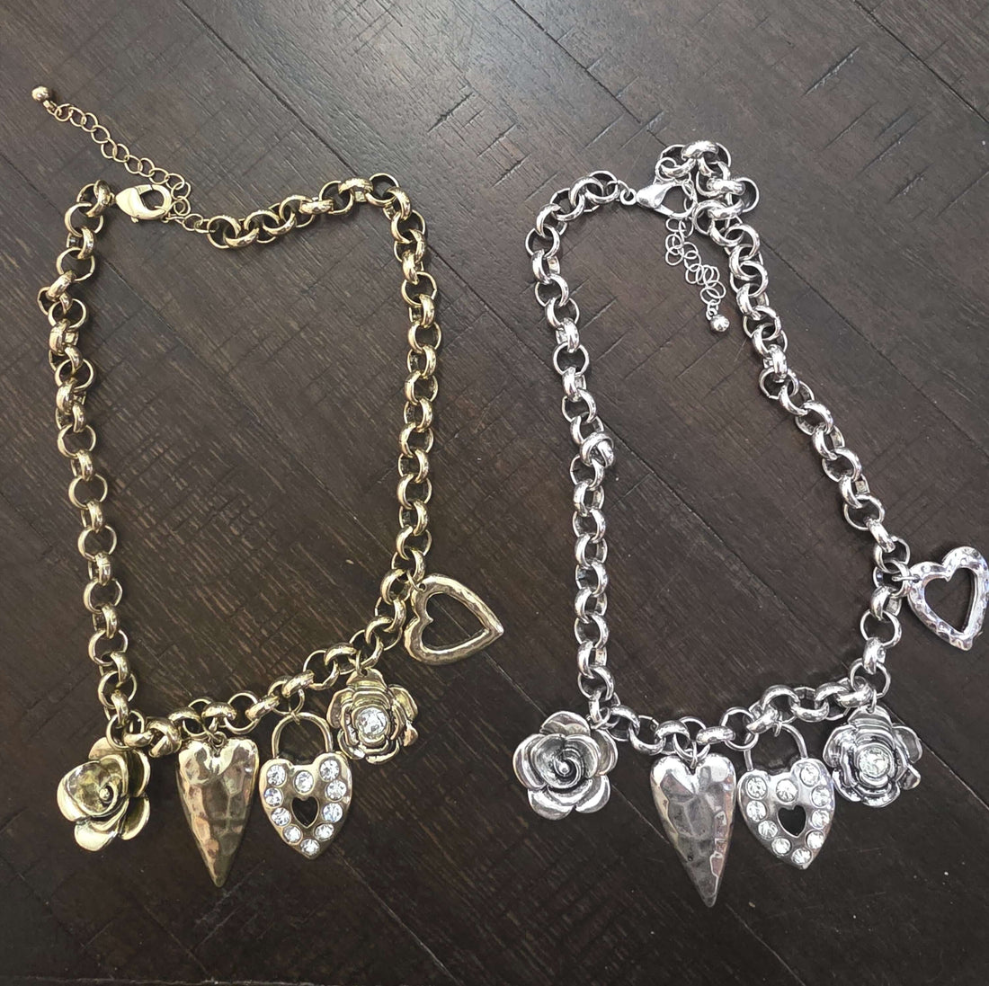 Flower and Heart Charm Necklace