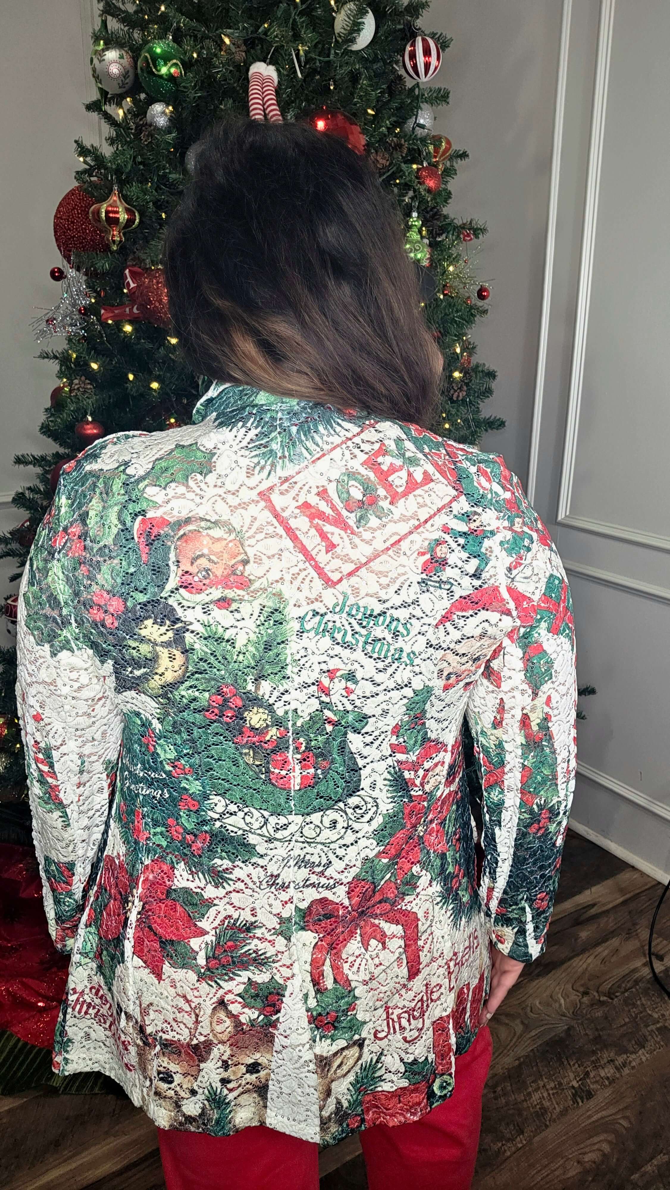 Santa Lace & Sequin Long Blazer