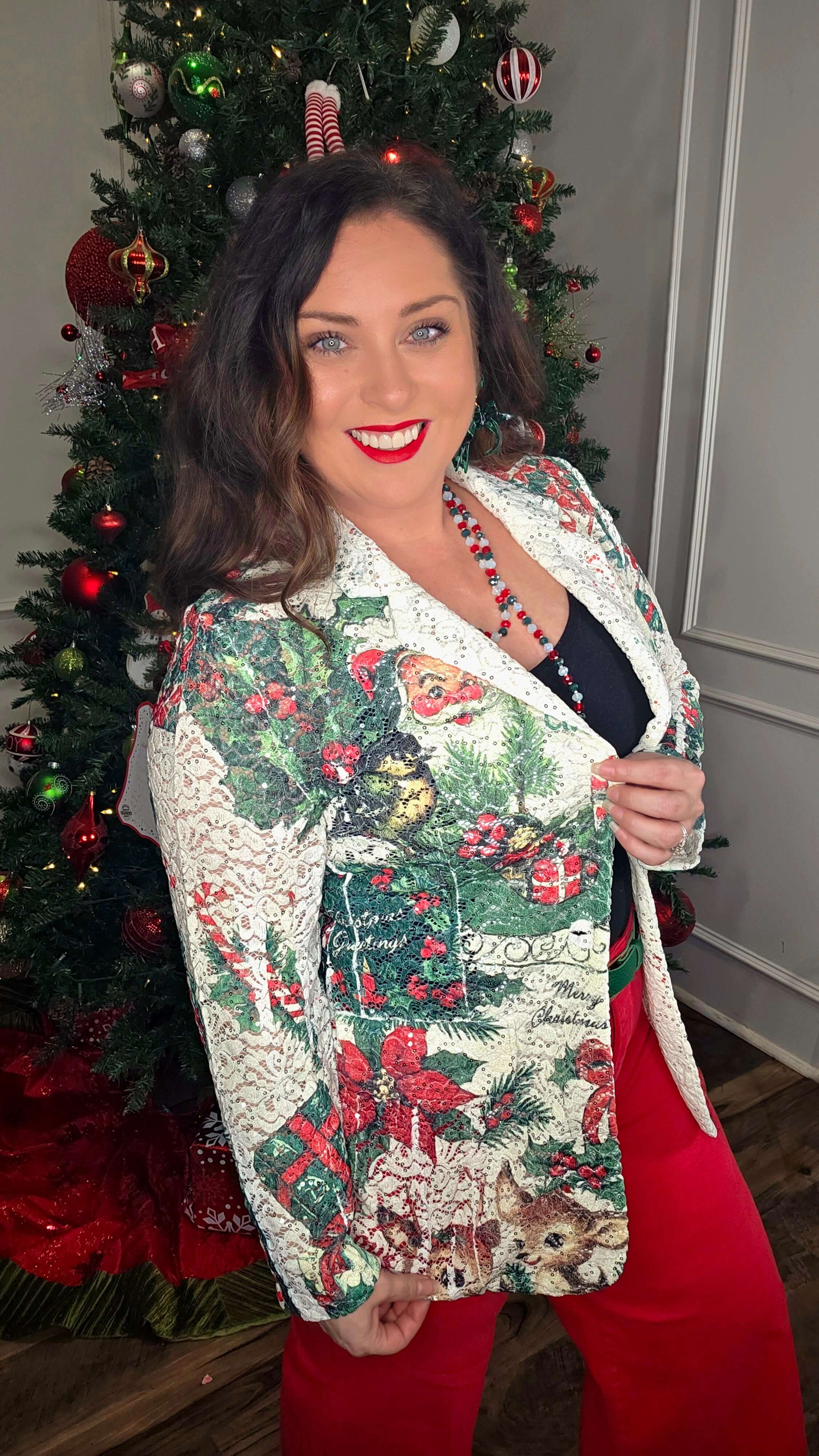 Santa Lace & Sequin Long Blazer
