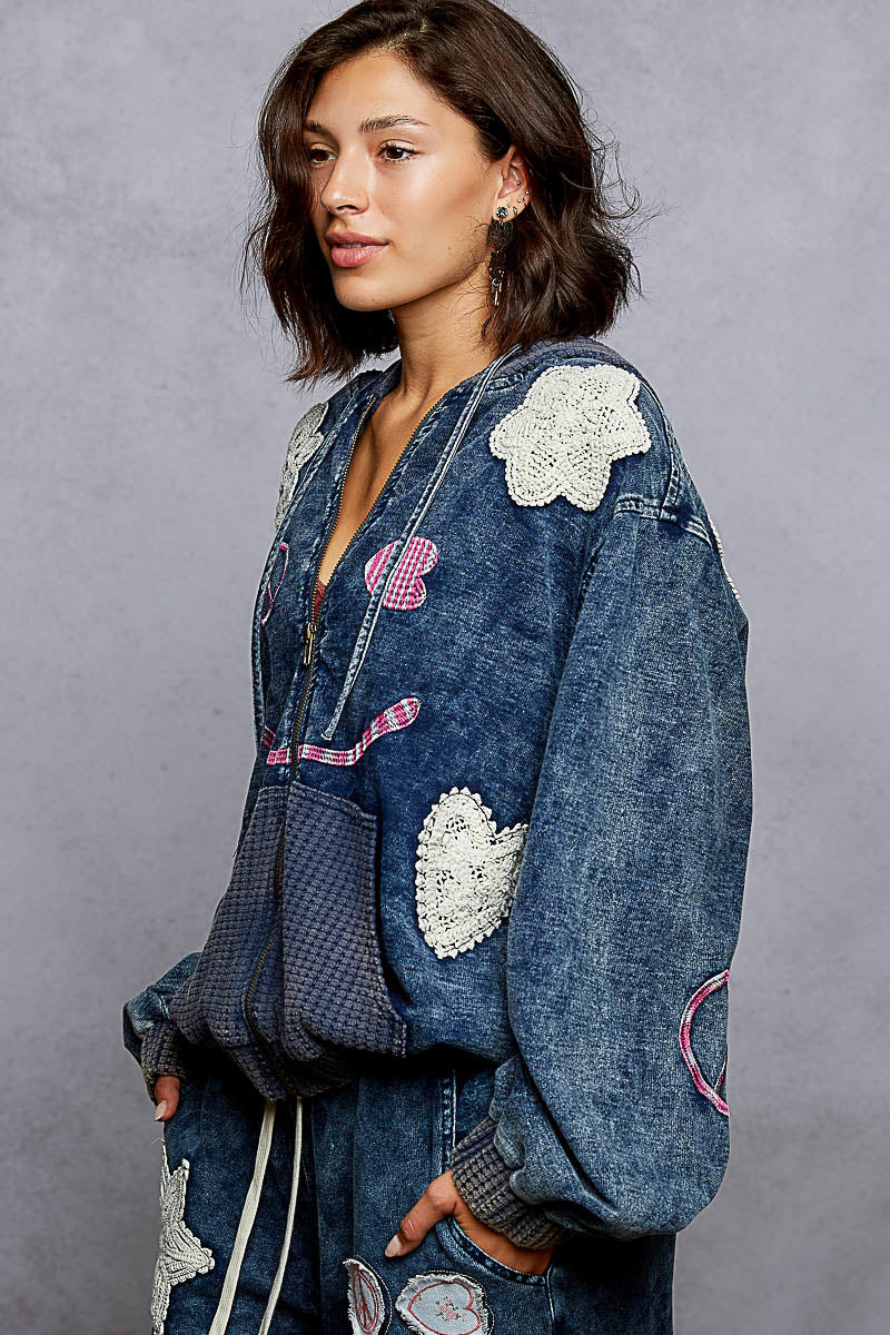 POL Boho Patchwork Peace Denim Lounge Set