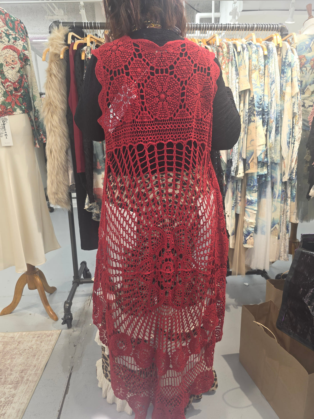 Red Crochet Cardigan