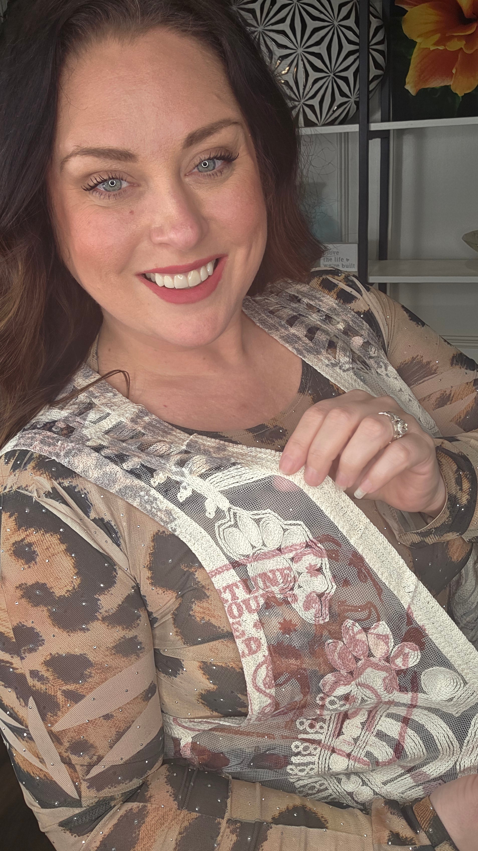 Starlit Leopard & Rose Crochet Lace Vest