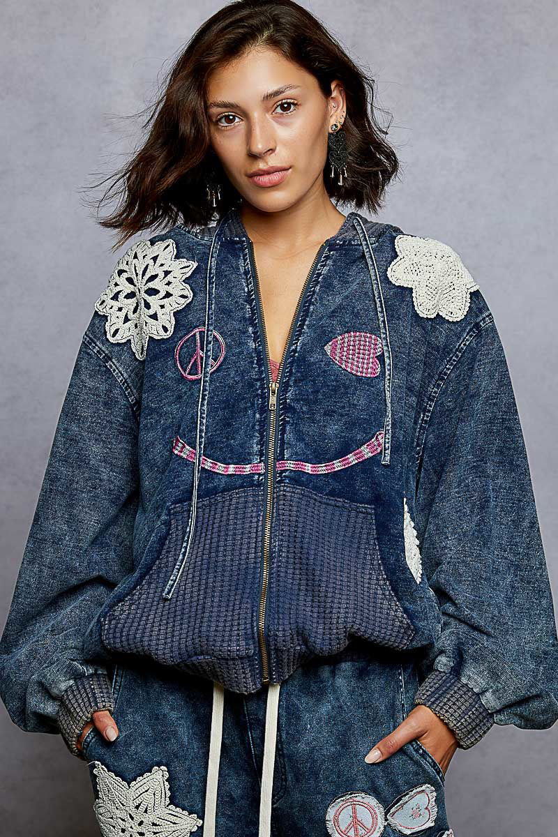 POL Boho Patchwork Peace Denim Lounge Set