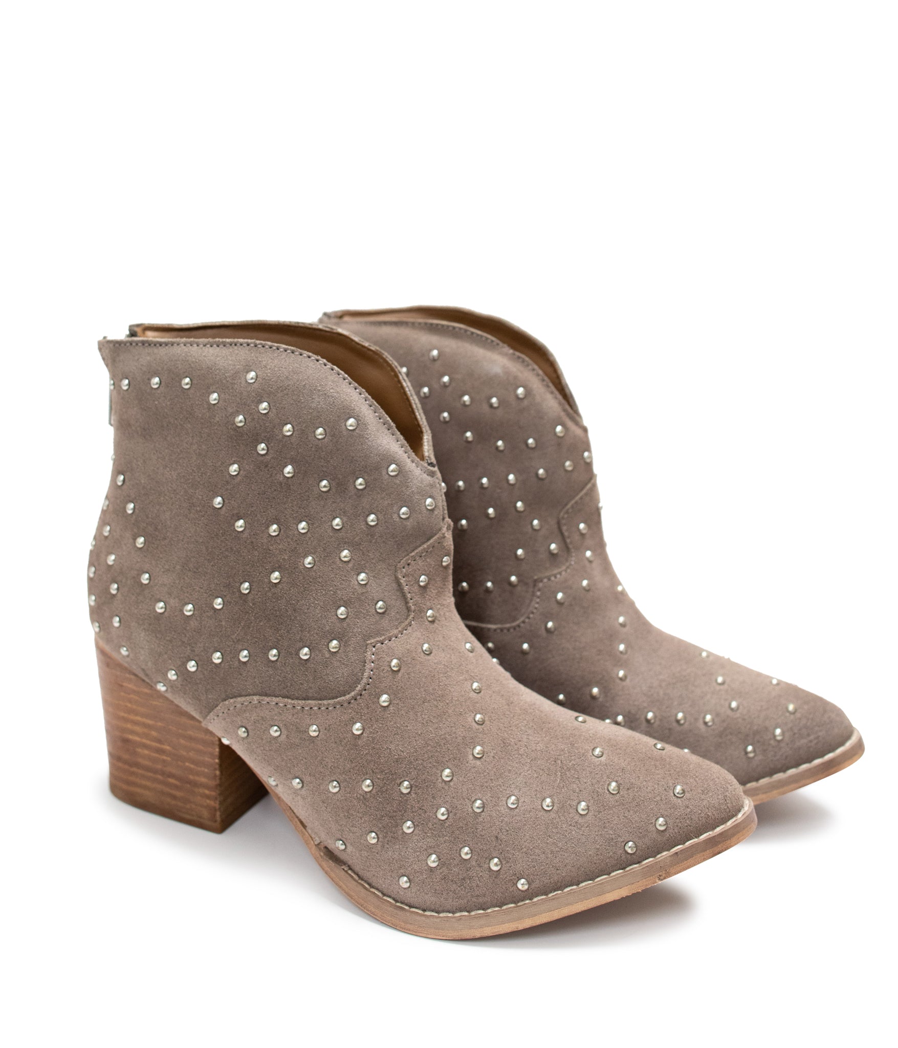 Shoes Twilight Studded Heeled Ankle Boot in Taupe