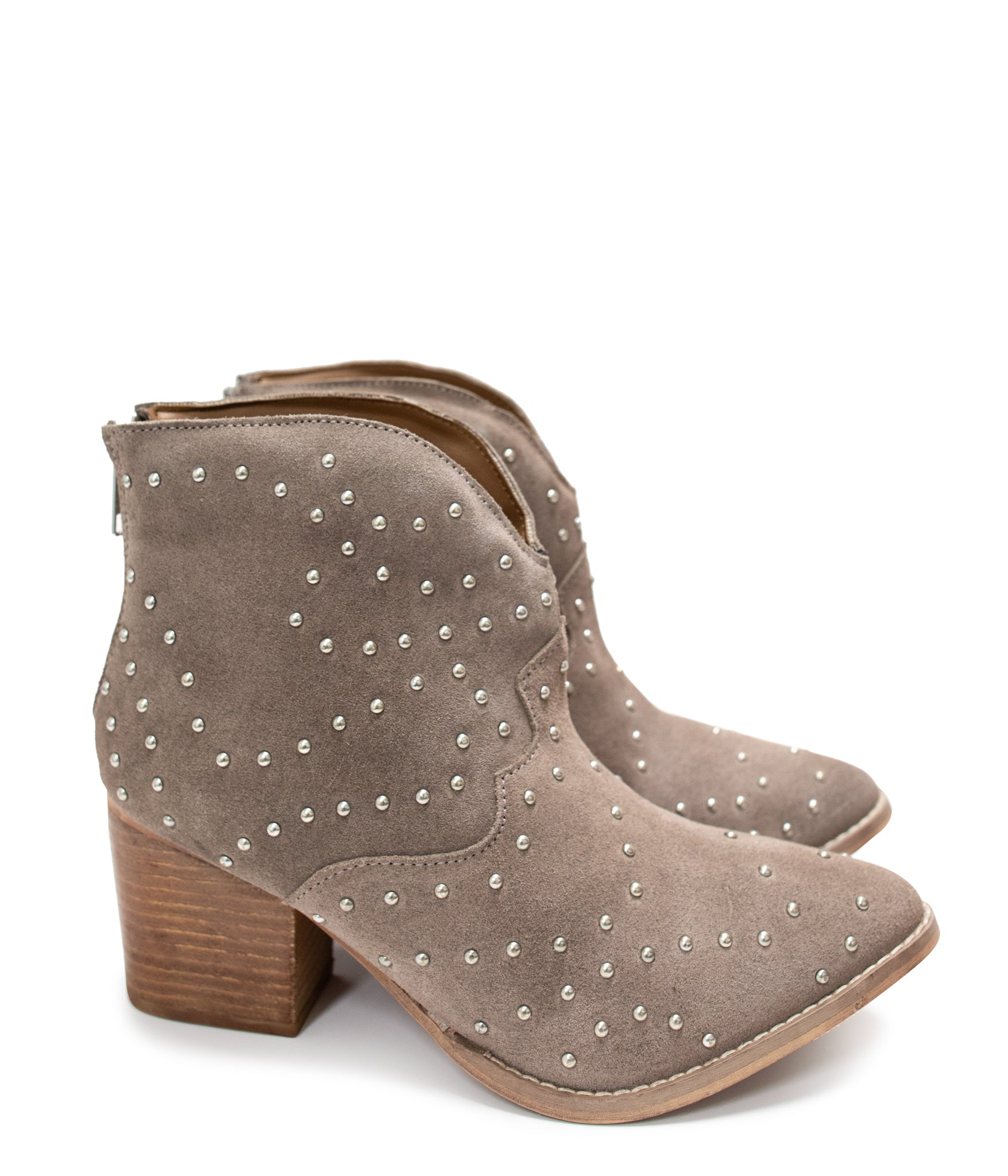Shoes Twilight Studded Heeled Ankle Boot in Taupe