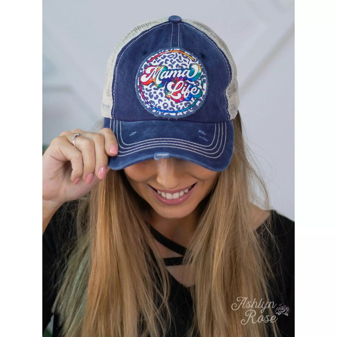Mama Life colorful leopard print patch hat