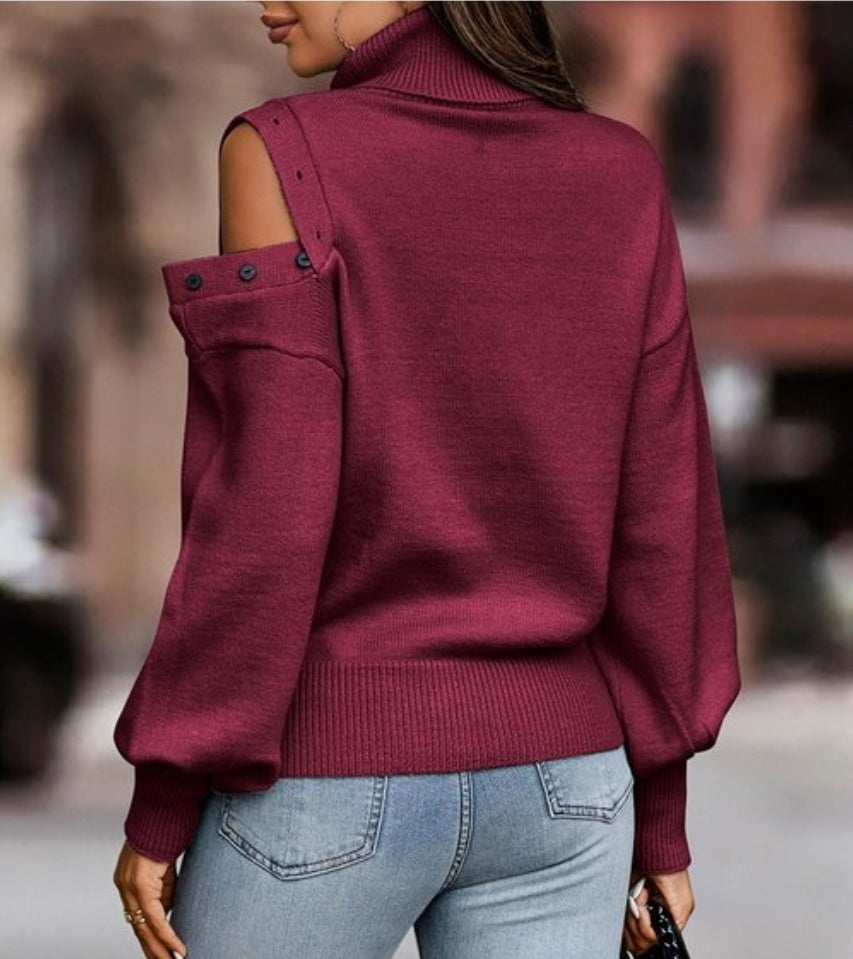 Open Shoulder Sweater - Wine
