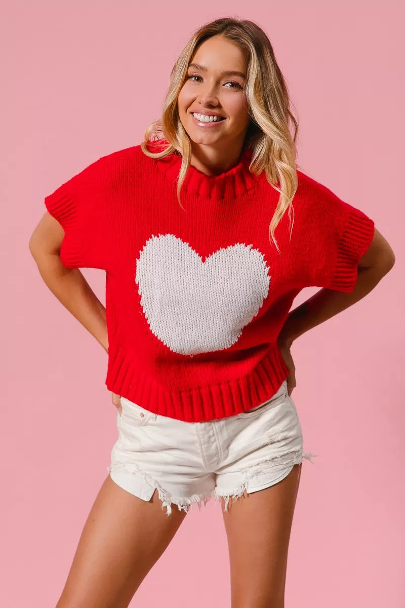 BiBi Rib Banded Heart Pattern Valentines Sweater