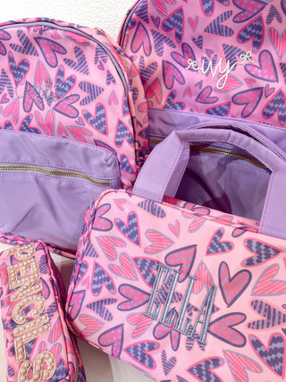 Lilac Hearts Backpack -PLAIN NO EMBROIDERY