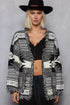 POL Open Front Geometric Print Cardigan with Fringe Detail
