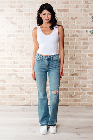 Denim Isla Mid Rise Distressed Released Hem Bootcut Jeans