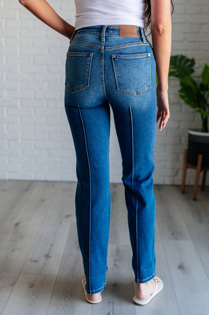 Denim Campbell High Rise Center Seam Detail Straight Jeans